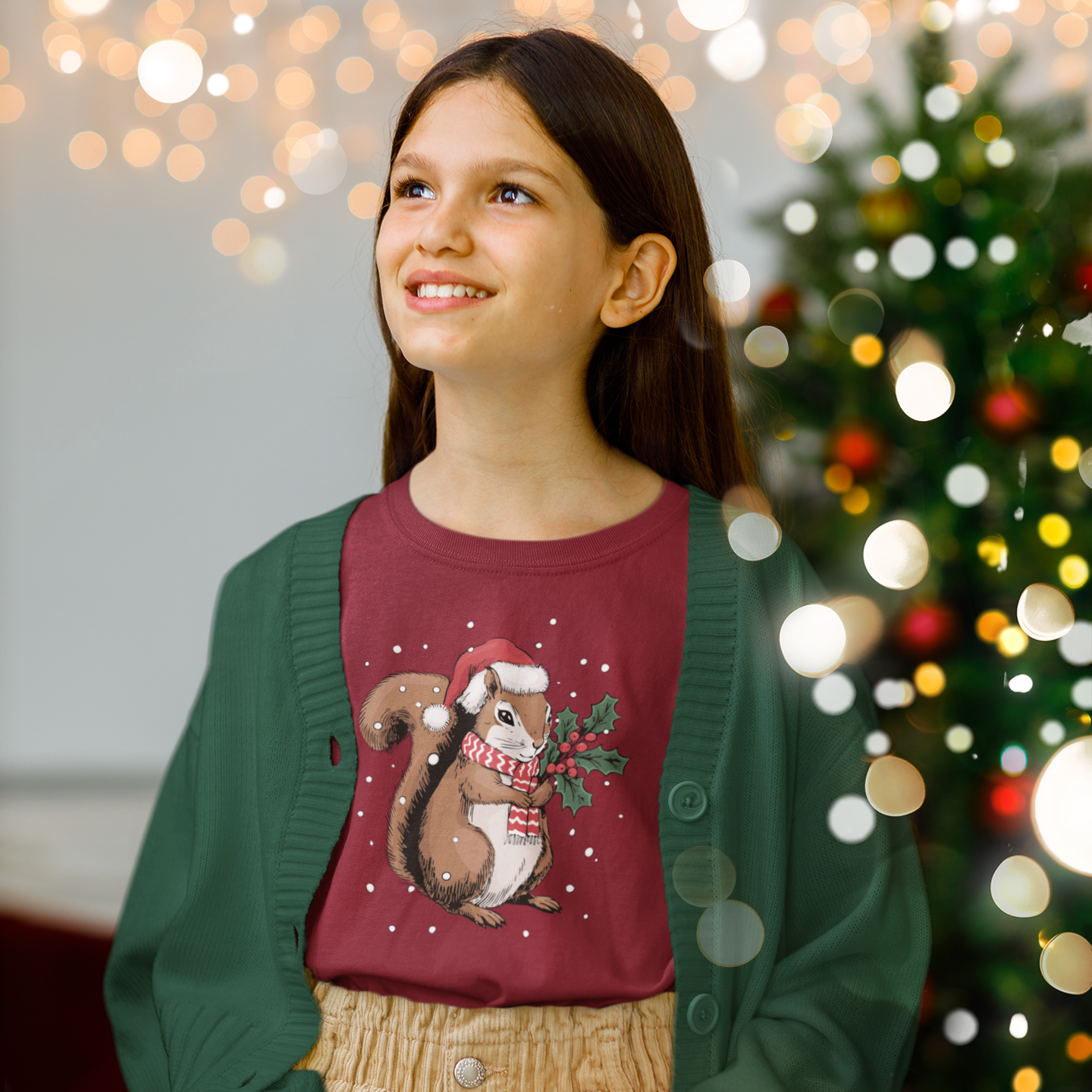 Christmas Squirrel Kids T-shirt, Festive Holiday Xmas Santa Squirrels Children's Tee, Cute Snowy Winter Animal Clothes For Youth Boys Girls
