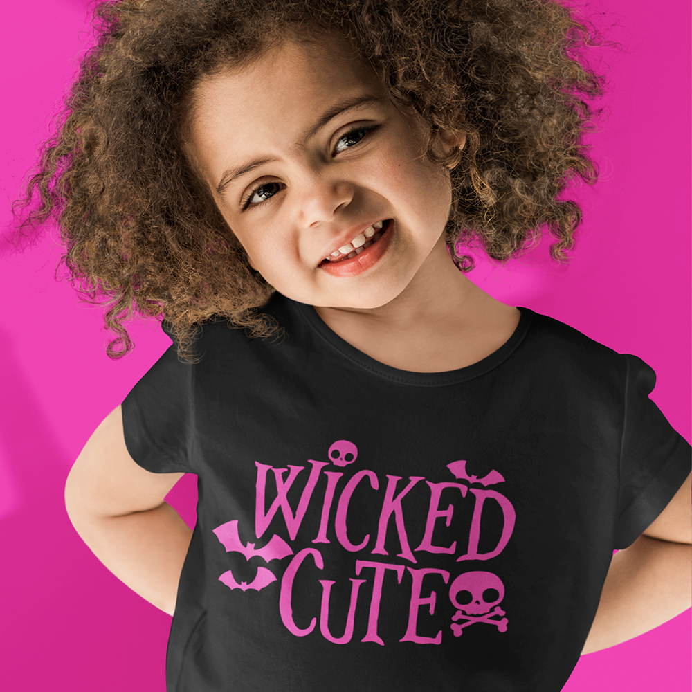 Wicked Cute Toddler T-shirt Short Sleeve Tee Gothic Punk Skull Bat Halloween Babies Toddlers Clothes