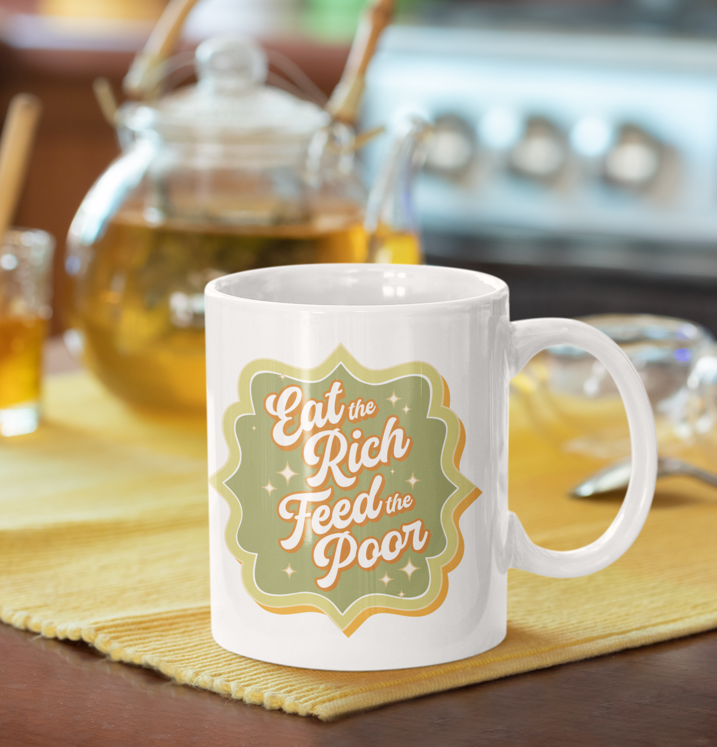 Eat The Rich Feed The Poor Ceramic Coffee Mug 11 Oz White Retro Style Coffee Tea Cup White Ceramic Kitchen Decor