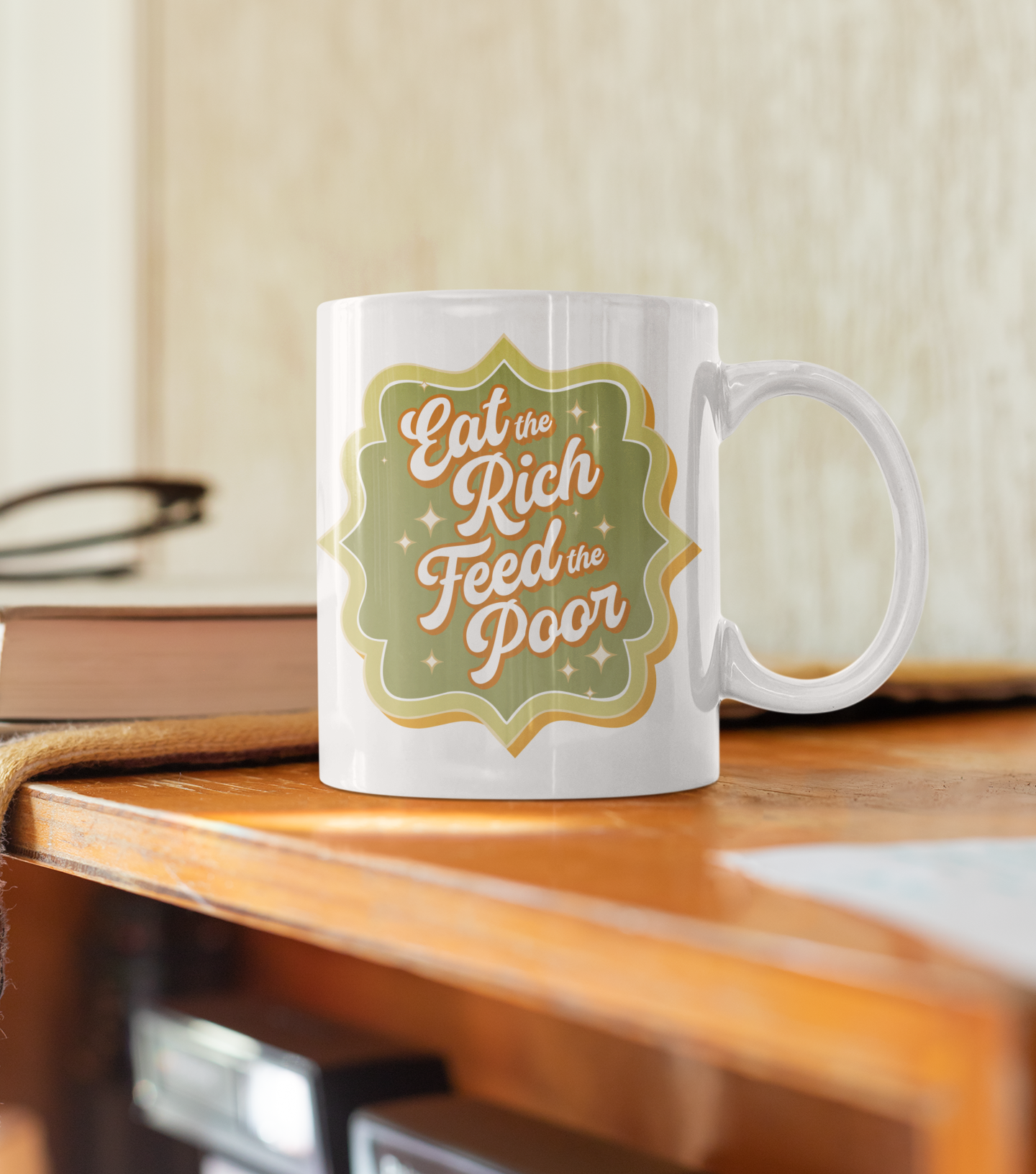 Eat The Rich Feed The Poor Ceramic Coffee Mug 11 Oz White Retro Style Coffee Tea Cup White Ceramic Kitchen Decor