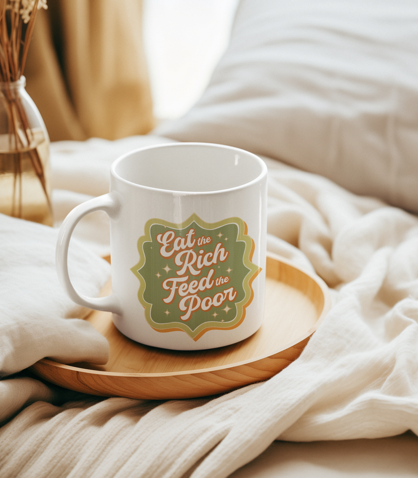 Eat The Rich Feed The Poor Ceramic Coffee Mug 11 Oz White Retro Style Coffee Tea Cup White Ceramic Kitchen Decor