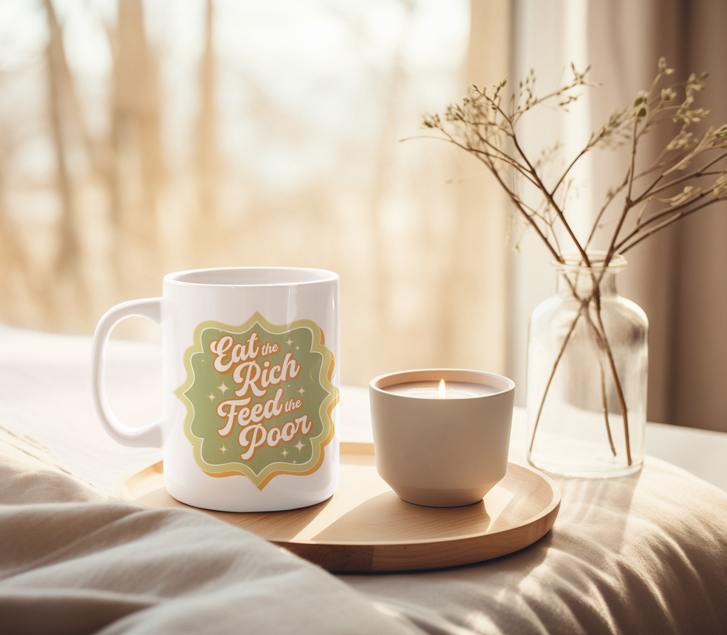 Eat The Rich Feed The Poor Ceramic Coffee Mug 11 Oz White Retro Style Coffee Tea Cup White Ceramic Kitchen Decor
