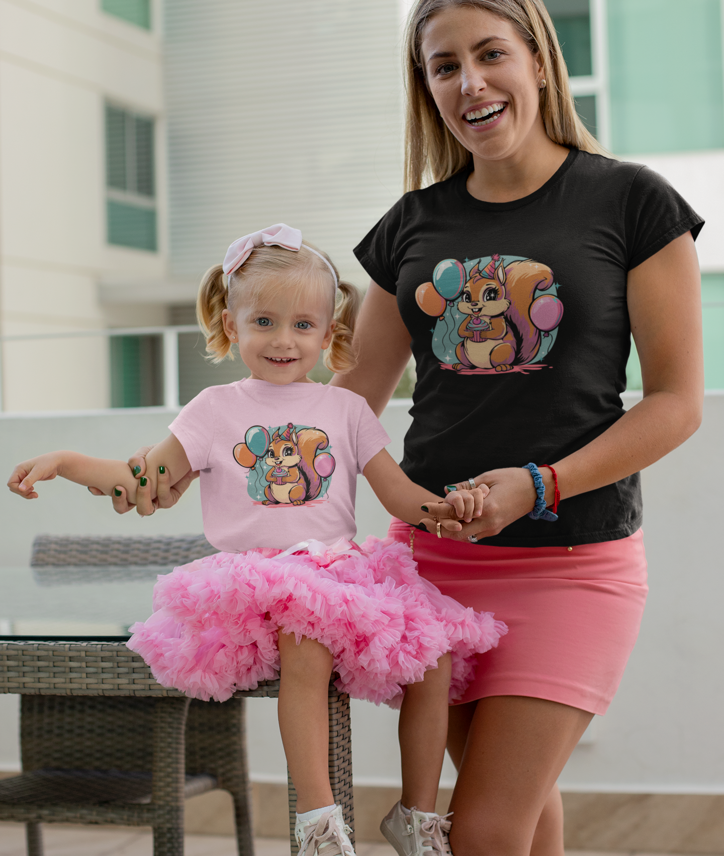 Happy Birthday Party Squirrel Kids T-shirt Squirrels Balloons Cupcake Short Sleeve Tee Celebration B-day Childrens Youth Girls