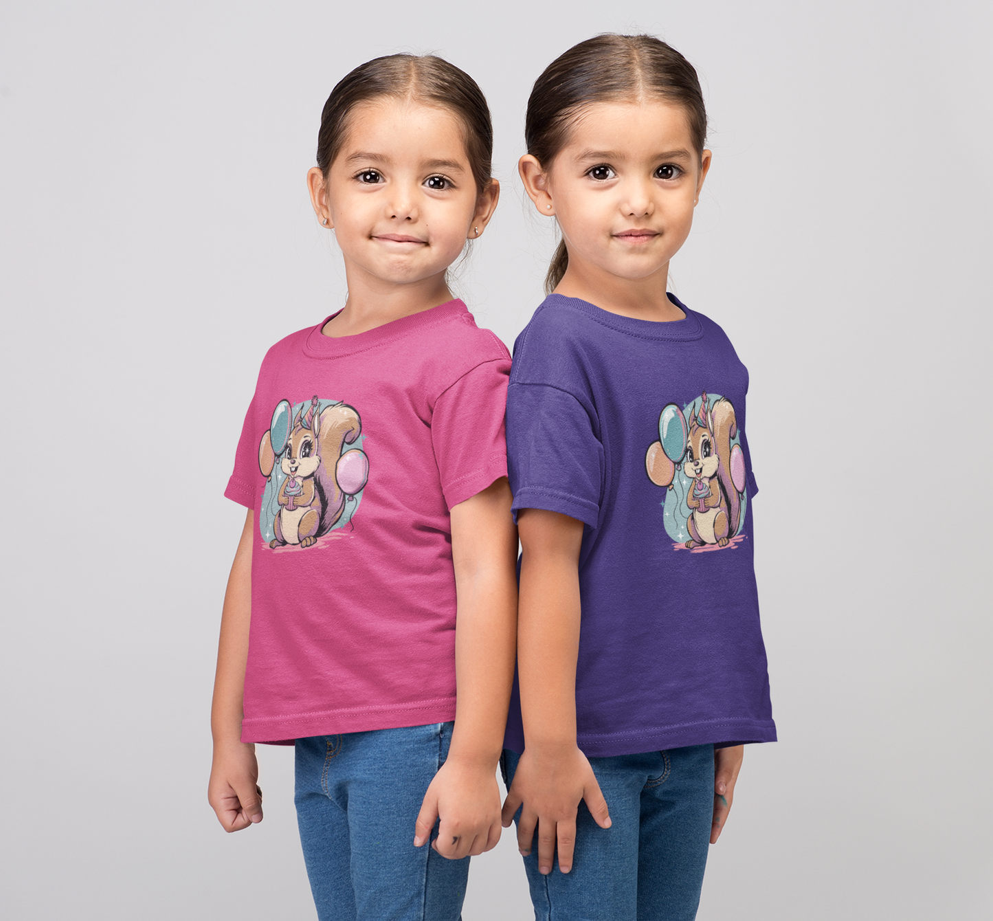 Happy Birthday Party Squirrel Kids T-shirt Squirrels Balloons Cupcake Short Sleeve Tee Celebration B-day Childrens Youth Girls
