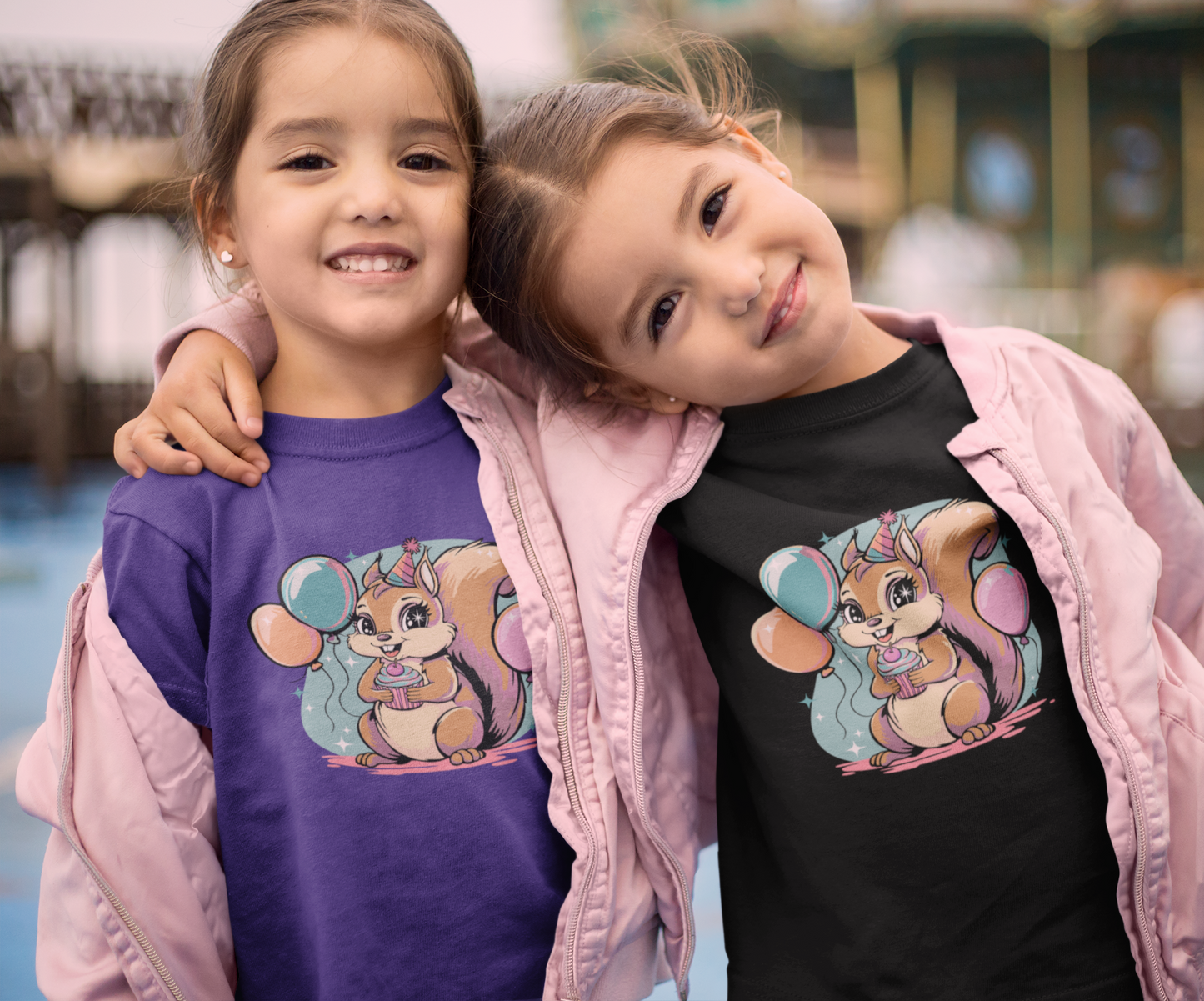 Happy Birthday Party Squirrel Kids T-shirt Squirrels Balloons Cupcake Short Sleeve Tee Celebration B-day Childrens Youth Girls