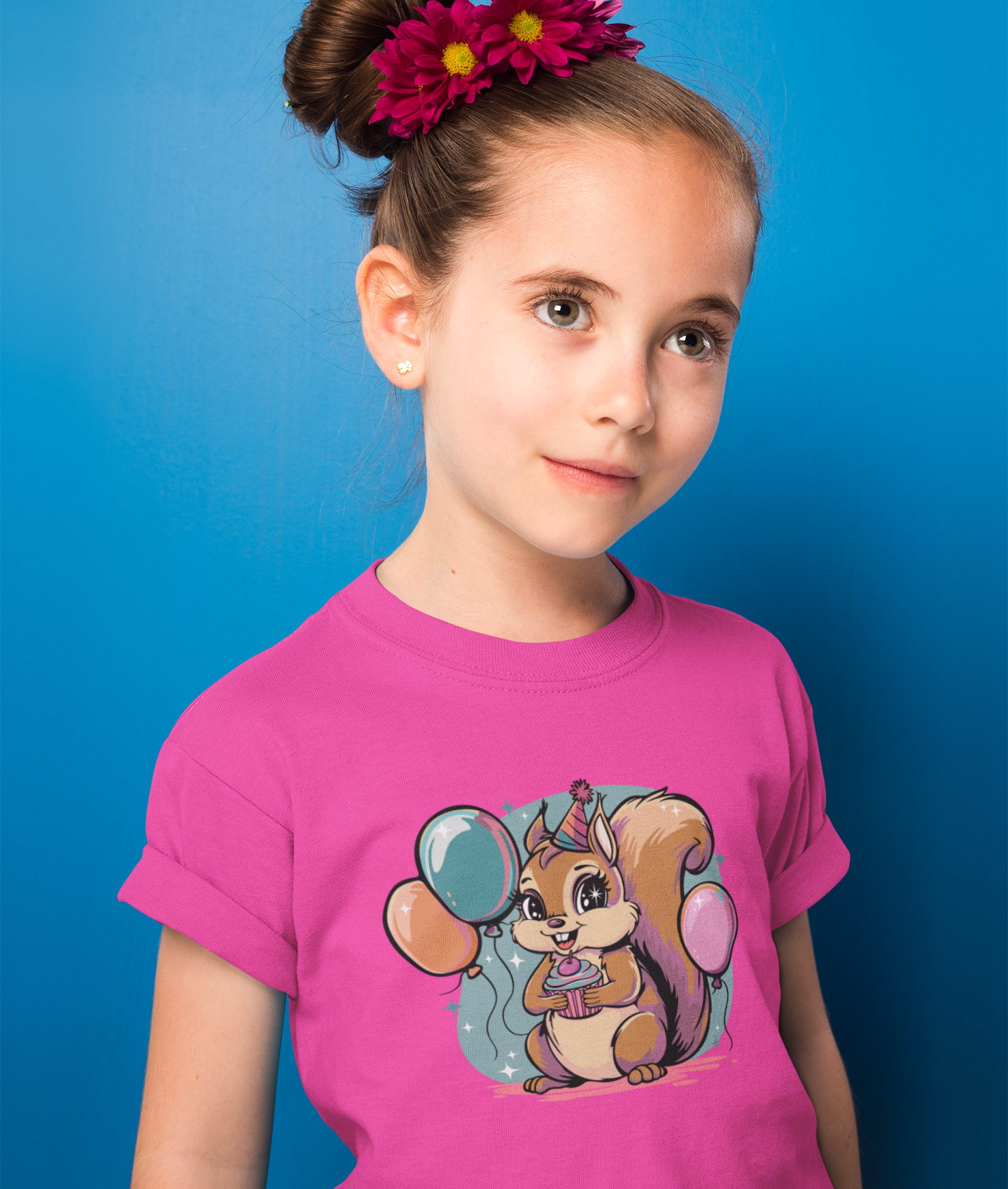 Happy Birthday Party Squirrel Kids T-shirt Squirrels Balloons Cupcake Short Sleeve Tee Celebration B-day Childrens Youth Girls