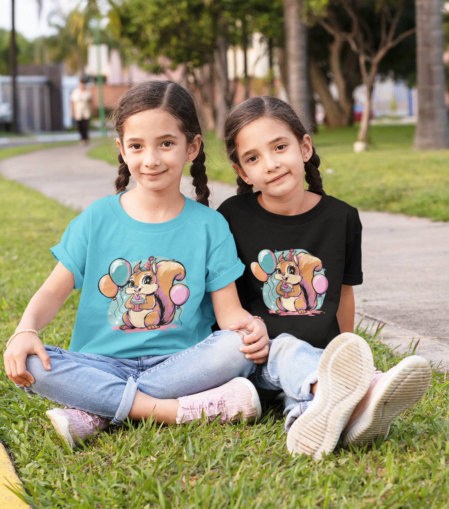 Happy Birthday Party Squirrel Kids T-shirt Squirrels Balloons Cupcake Short Sleeve Tee Celebration B-day Childrens Youth Girls