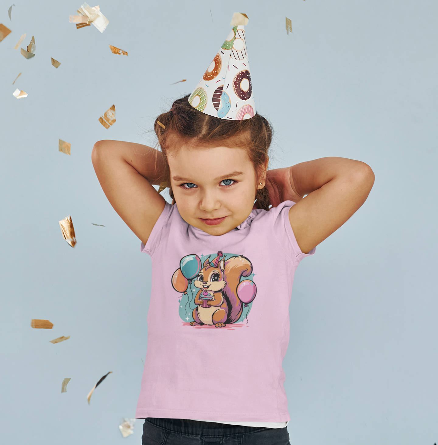 Happy Birthday Party Squirrel Kids T-shirt Squirrels Balloons Cupcake Short Sleeve Tee Celebration B-day Childrens Youth Girls