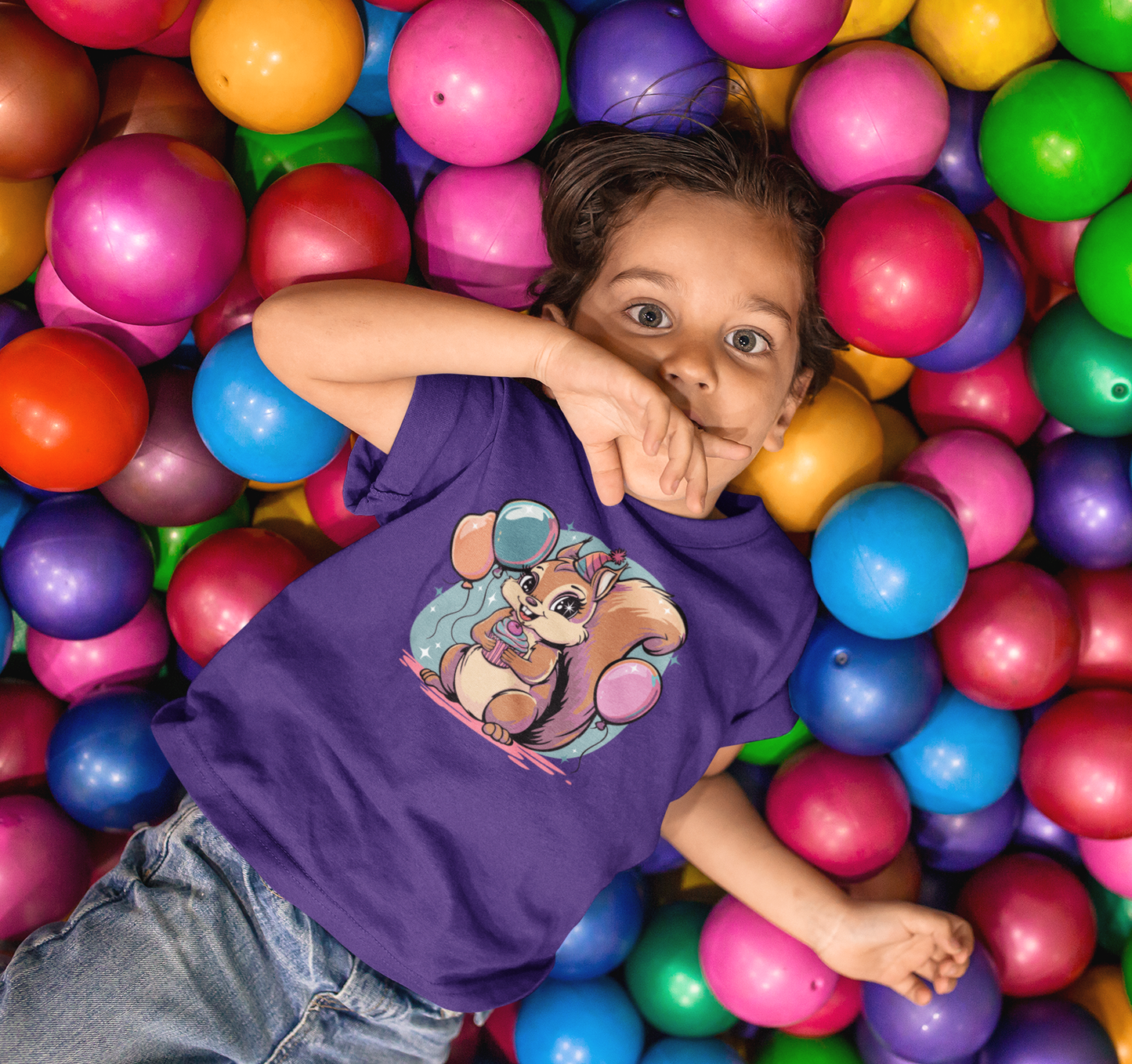 Happy Birthday Party Squirrel Kids T-shirt Squirrels Balloons Cupcake Short Sleeve Tee Celebration B-day Childrens Youth Girls