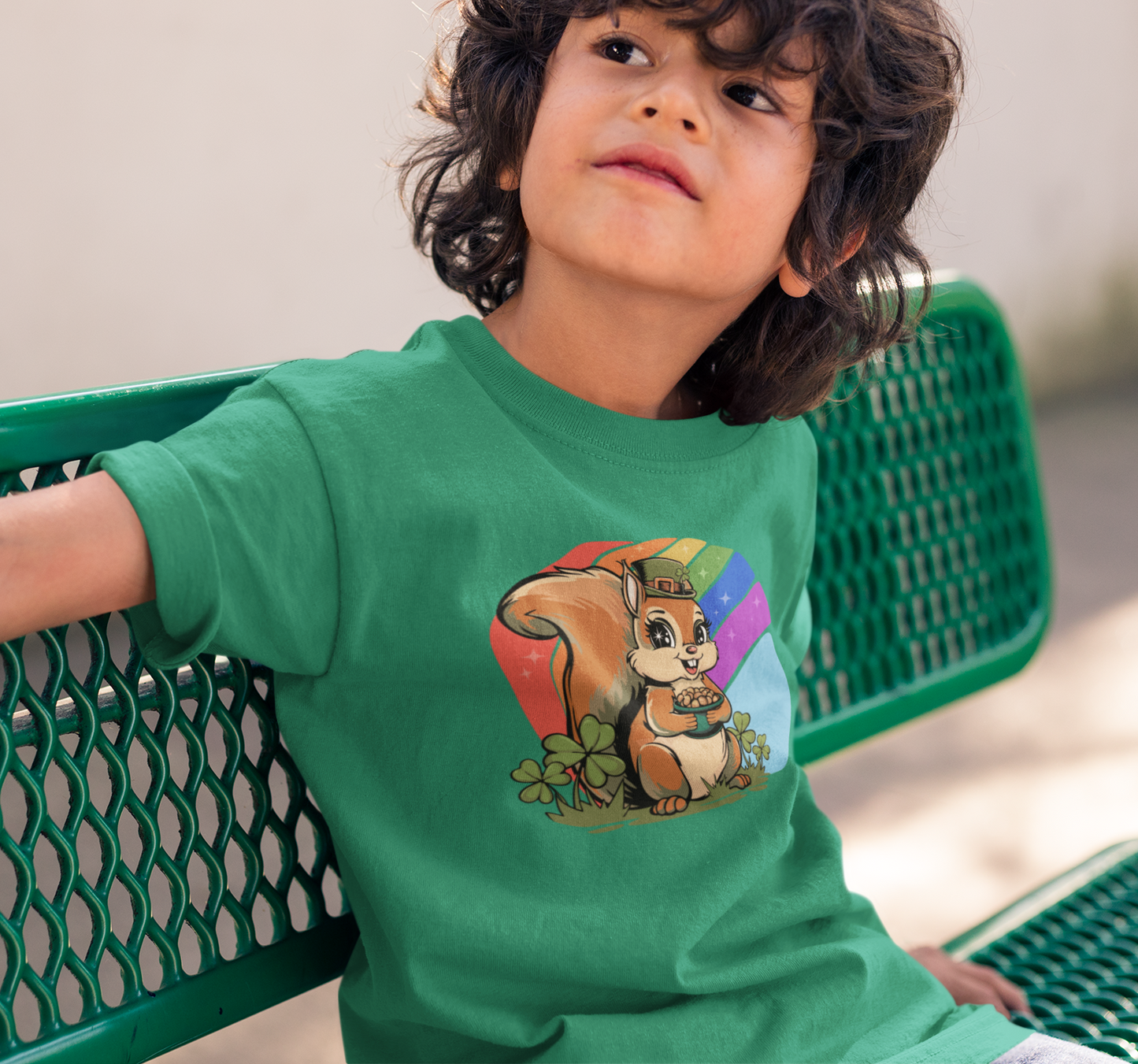 St Patrick's Day Kids T-Shirt with Leprechaun Squirrel, Spring Holiday Shirt, Lucky Charm Top, Girls Boys Youth Short Sleeve T-shirts