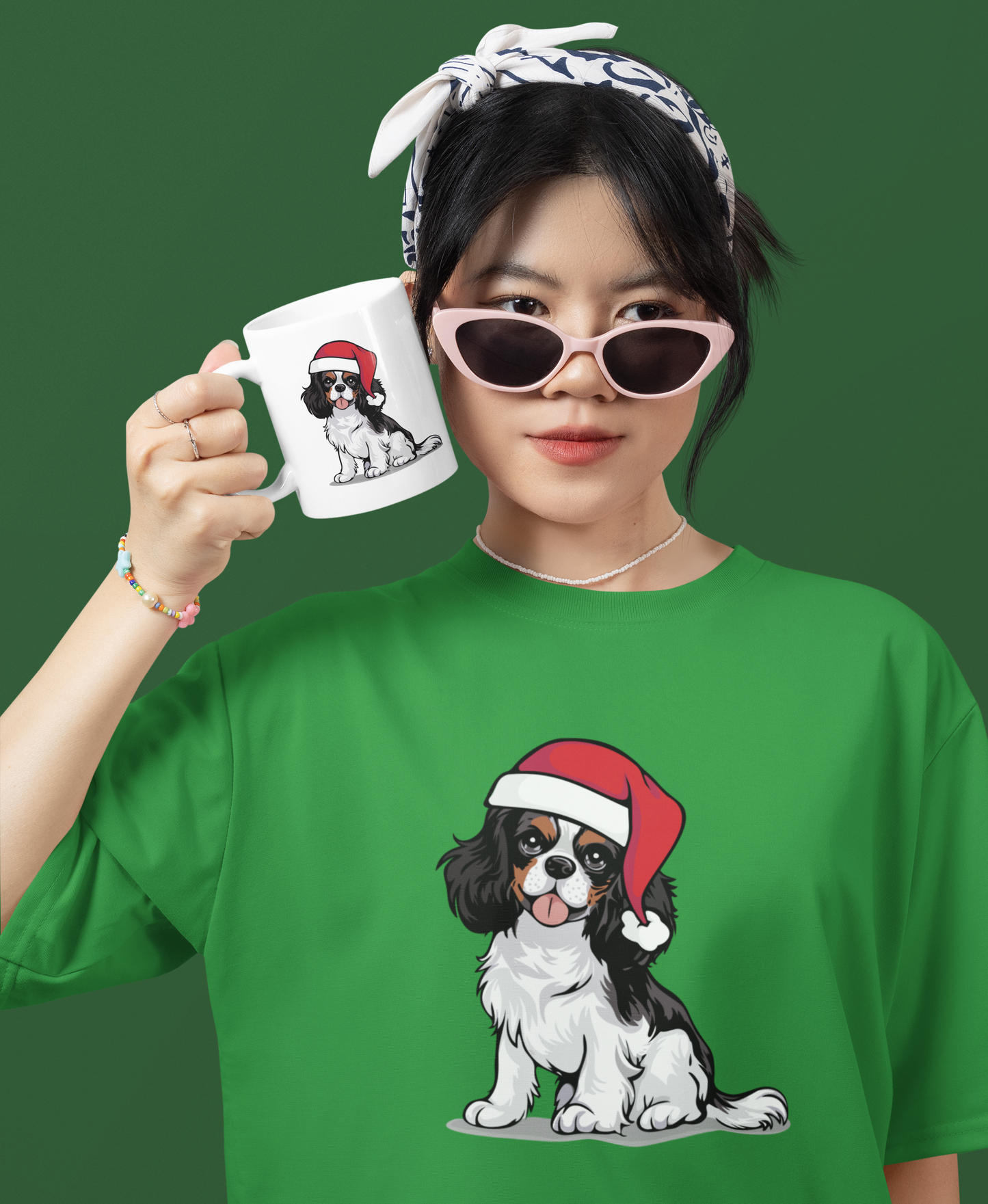 Christmas Cavalier King Charles Spaniel Dog Ceramic Mug, Holiday Xmas Santa Dogs Coffee Mug, Cute Snowy Winter Puppy Tea Mug