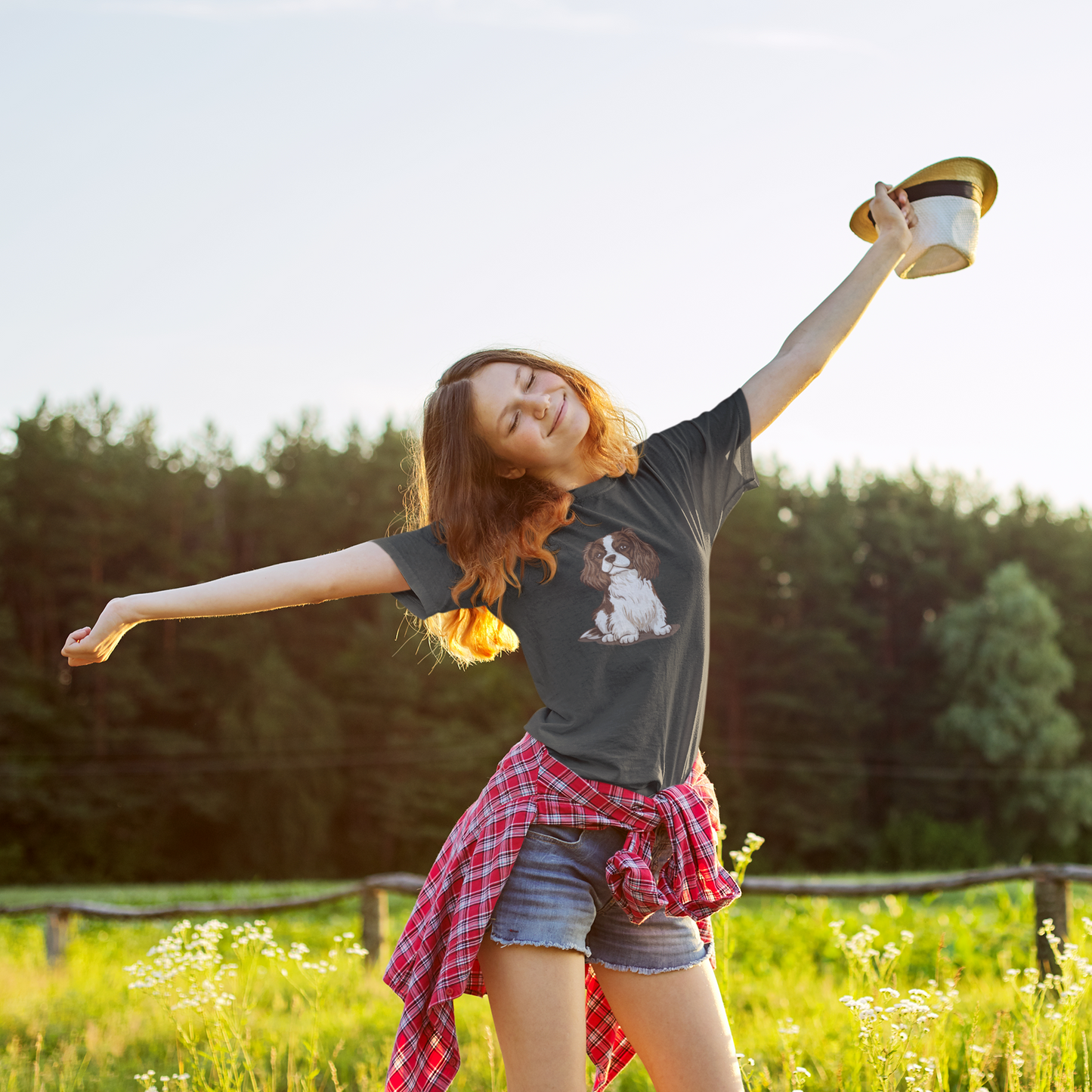 Blenheim Cavalier King Charles Spaniel Dog Unisex Soft Style T-Shirt Mens Womens Tee with Pet Dogs Cavaliers Puppy Print