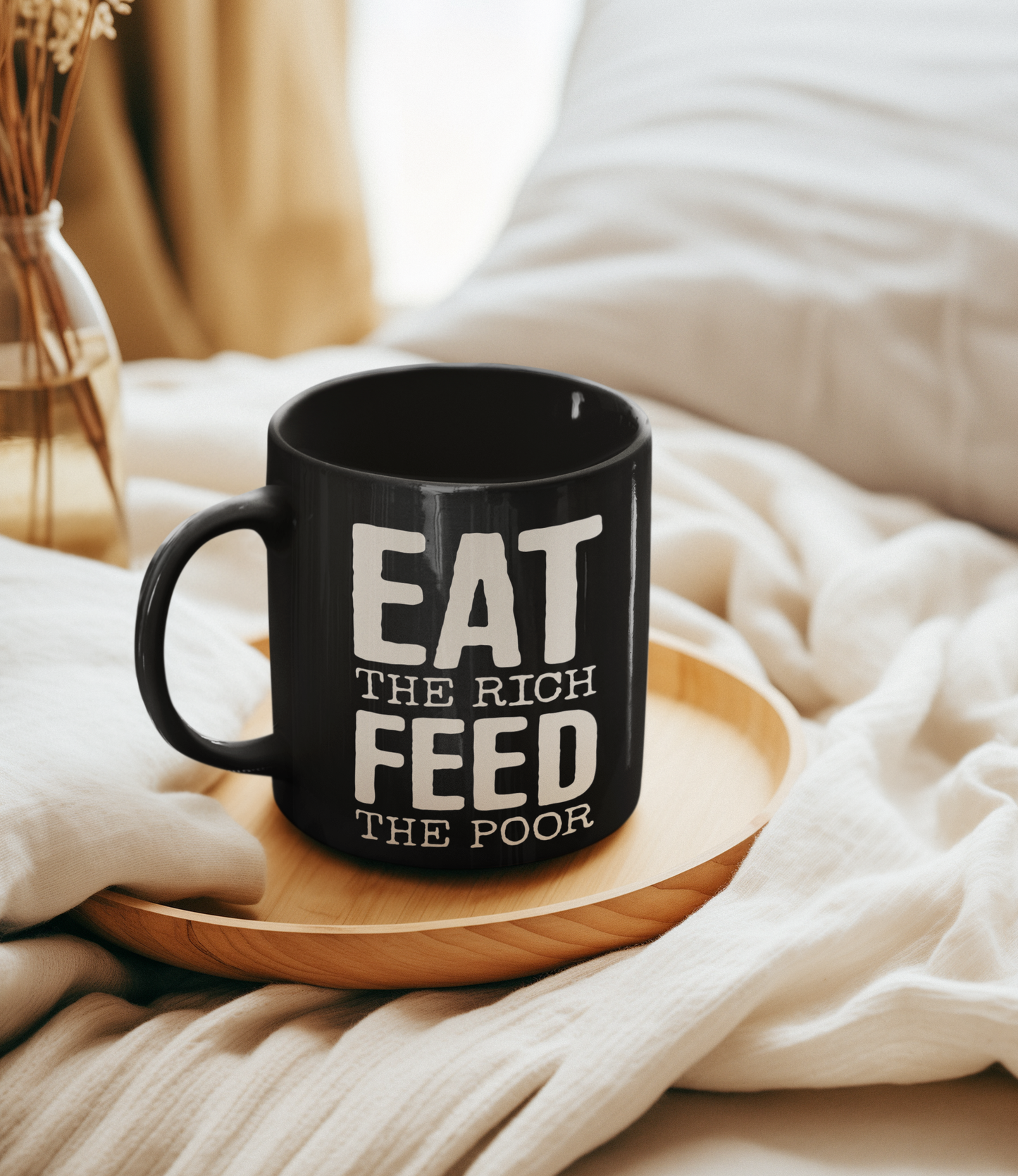 Eat The Rich Feed The Poor Ceramic Black Coffee Mug 11 Ounce Cup Gift for Activists Equality Social Justice Tea Mugs
