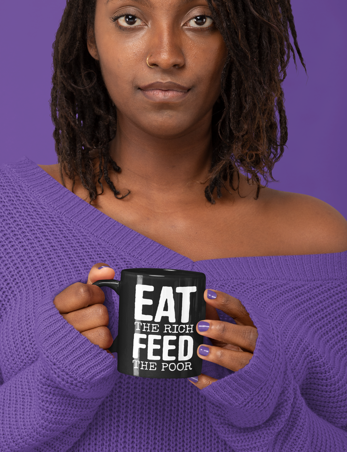 Eat The Rich Feed The Poor Ceramic Black Coffee Mug 11 Ounce Cup Gift for Activists Equality Social Justice Tea Mugs