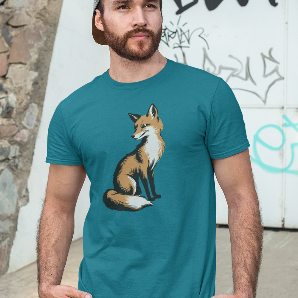 Fox T-shirt Mens Womens Unisex Garment-Dyed Short Sleeve Tee with Fox Forest Animal Art Design