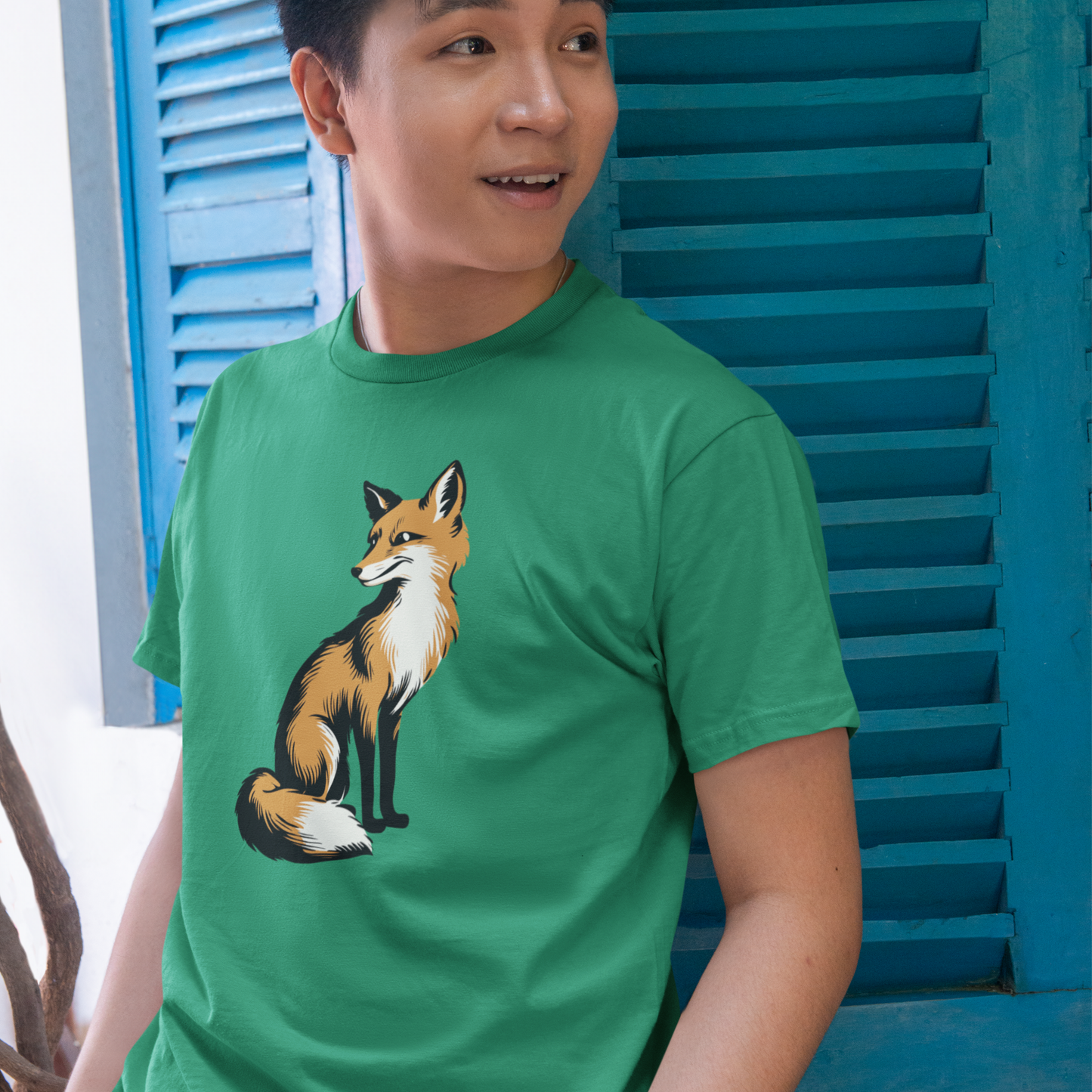Fox T-shirt Mens Womens Unisex Garment-Dyed Short Sleeve Tee with Fox Forest Animal Art Design