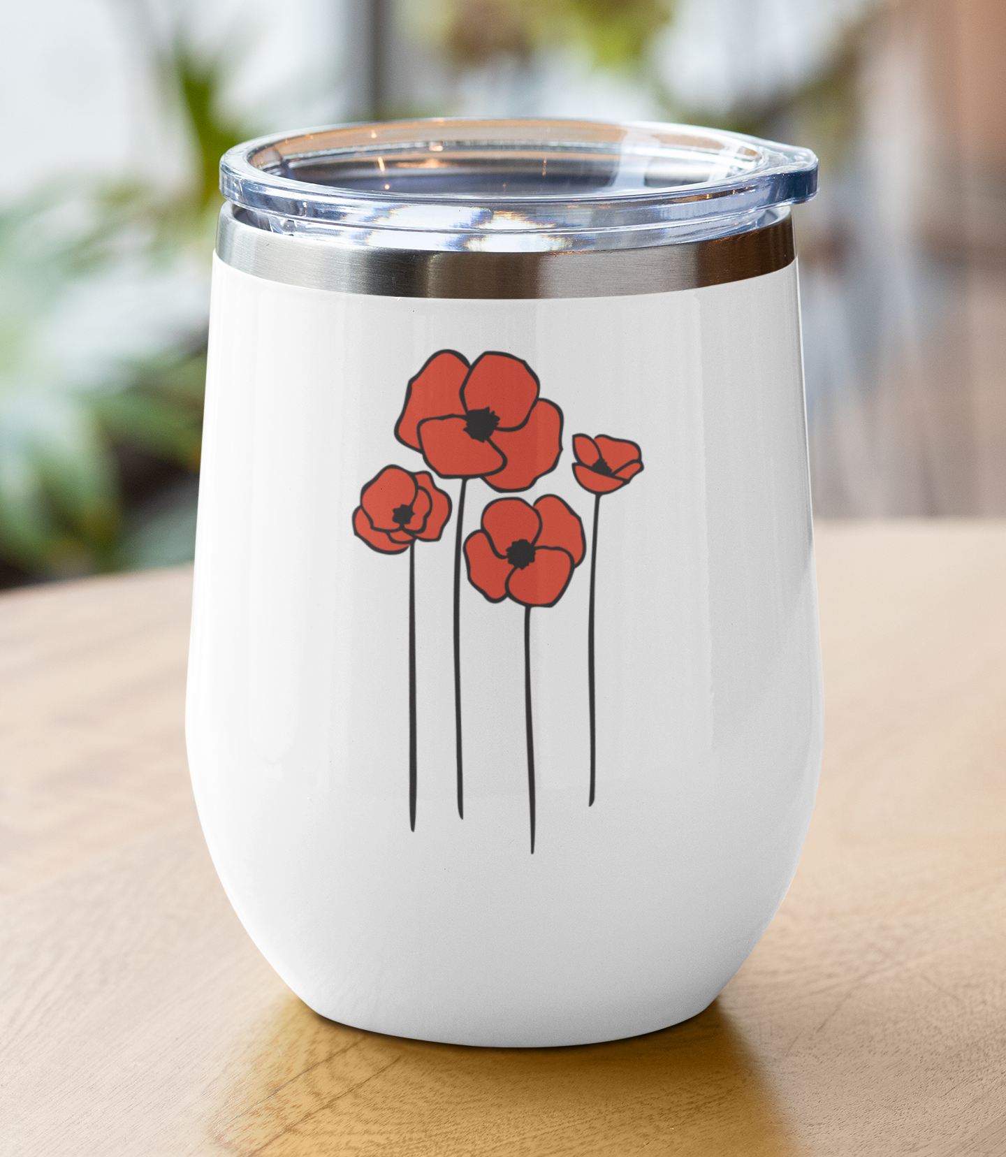 Poppy Flower Wine Tumbler, Floral Poppies Wine Glass, Botanical Drinkware, Unique Gift for Wine Lovers, Garden Theme Cup