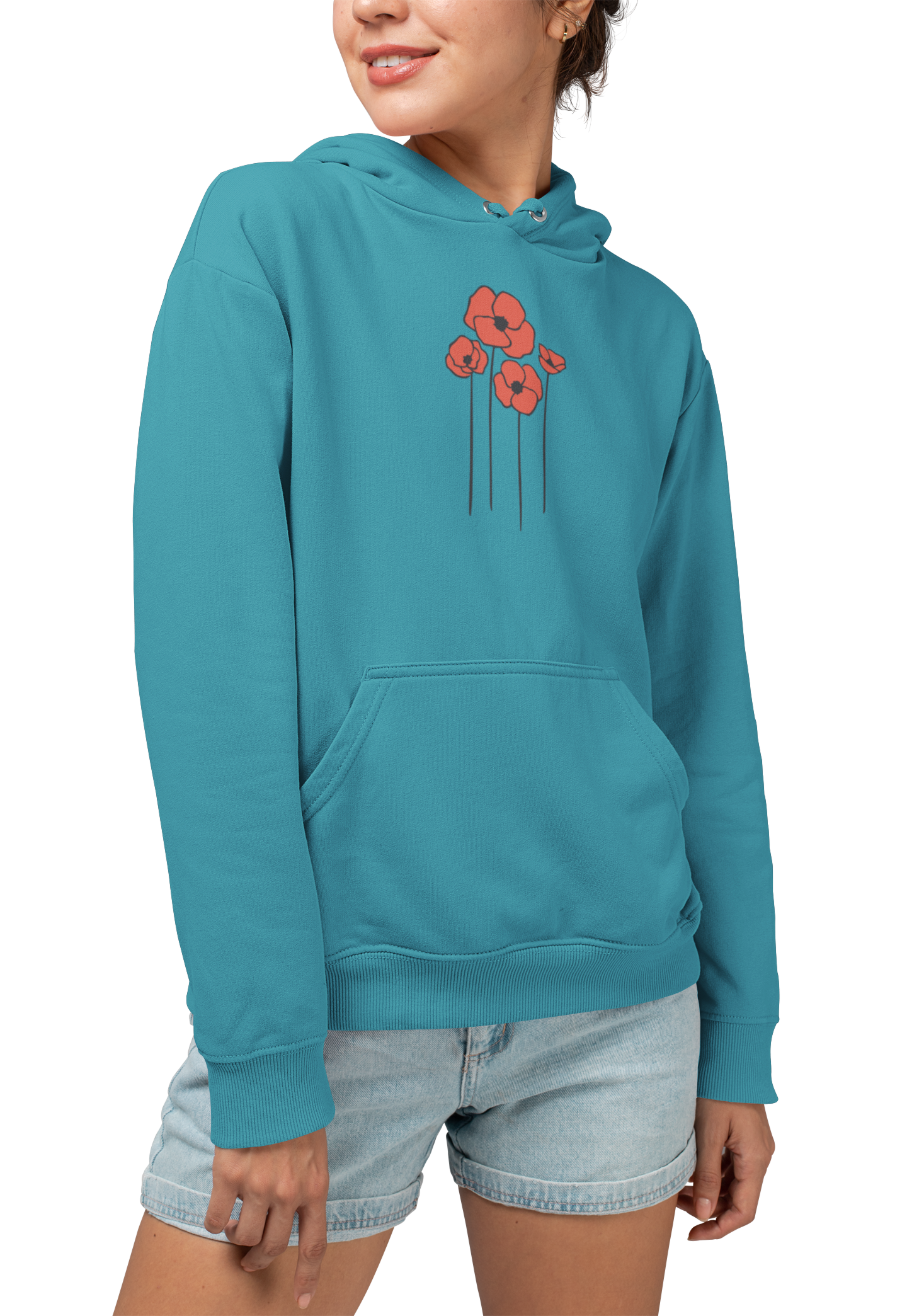 Red Poppy Flowers Hoodie, Floral Poppies Pullover Hooded Sweatshirt, Gift for Nature Lovers, Perfect Hoodies for Fall and Spring