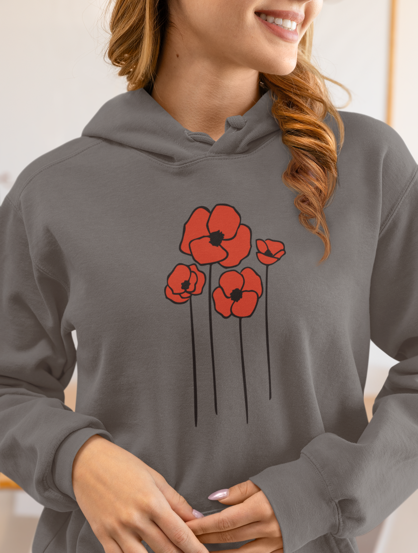 Red Poppy Flowers Hoodie, Floral Poppies Pullover Hooded Sweatshirt, Gift for Nature Lovers, Perfect Hoodies for Fall and Spring