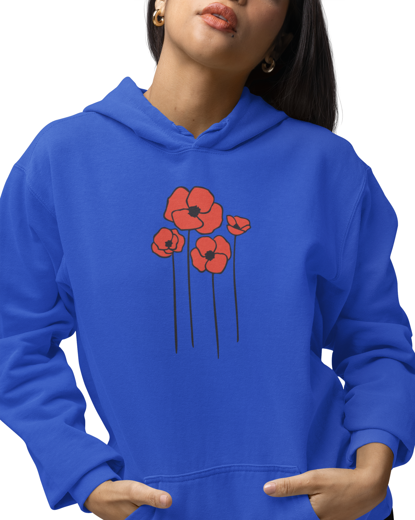 Red Poppy Flowers Hoodie, Floral Poppies Pullover Hooded Sweatshirt, Gift for Nature Lovers, Perfect Hoodies for Fall and Spring