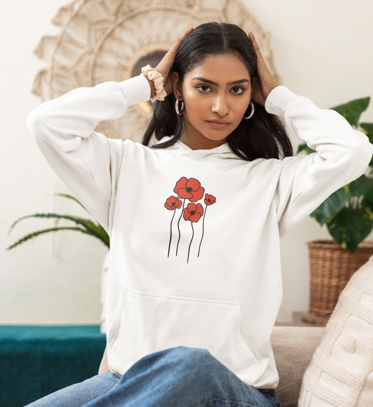 Red Poppy Flowers Hoodie, Floral Poppies Pullover Hooded Sweatshirt, Gift for Nature Lovers, Perfect Hoodies for Fall and Spring