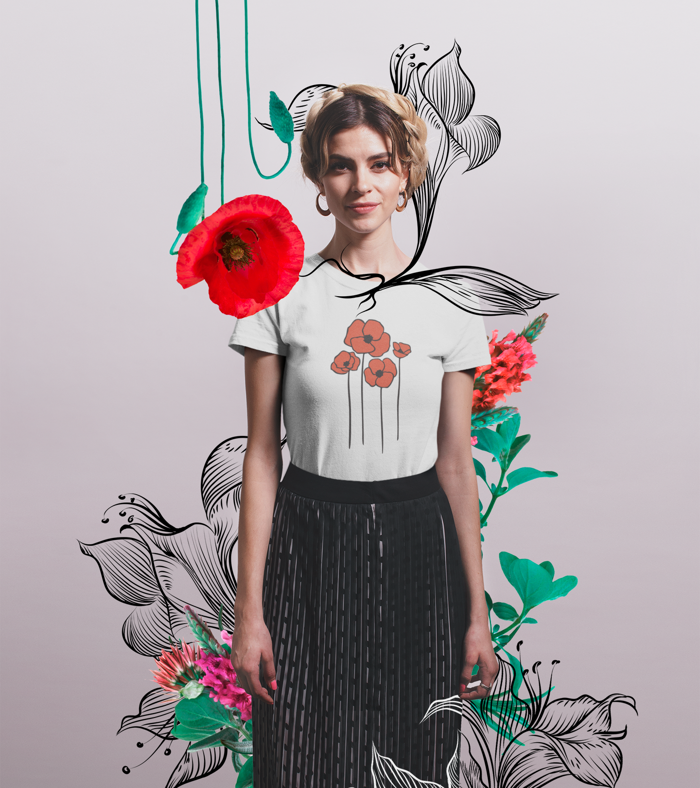 Floral Poppies T-Shirt, Poppy Flowers Tee for Spring, Nature Lover Gift, Flower Design Short Sleeve T-shirts, Summer Gift for Her
