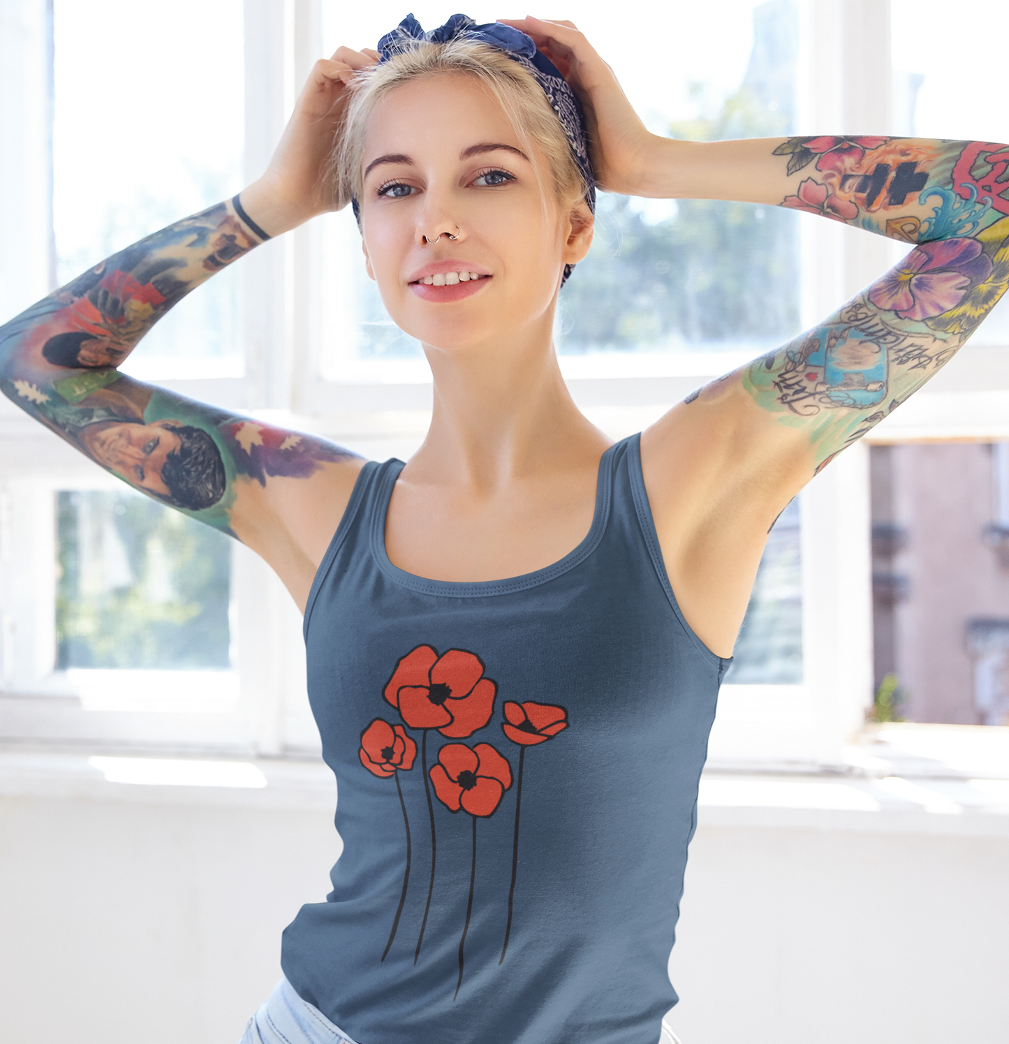 Poppies Women's Tank Top, Floral Sleeveless Shirt, Spring Flower Racerback Tee, Red Poppy Flowers Tank, Ladies Nature Print Shirts