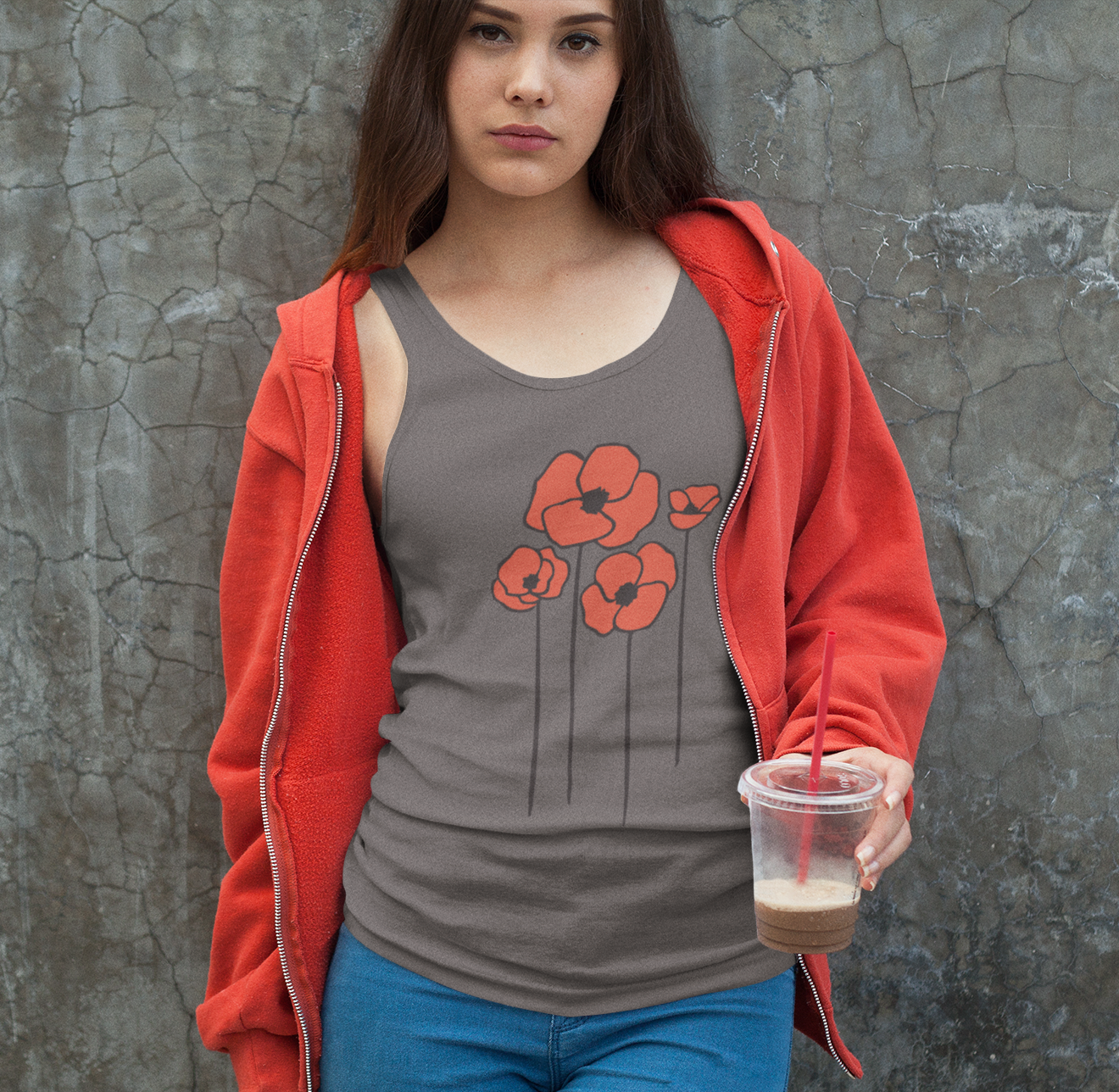 Poppies Women's Tank Top, Floral Sleeveless Shirt, Spring Flower Racerback Tee, Red Poppy Flowers Tank, Ladies Nature Print Shirts