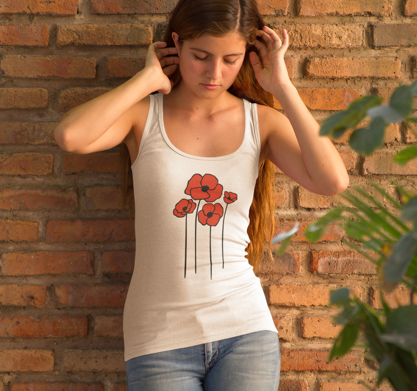 Poppies Women's Tank Top, Floral Sleeveless Shirt, Spring Flower Racerback Tee, Red Poppy Flowers Tank, Ladies Nature Print Shirts