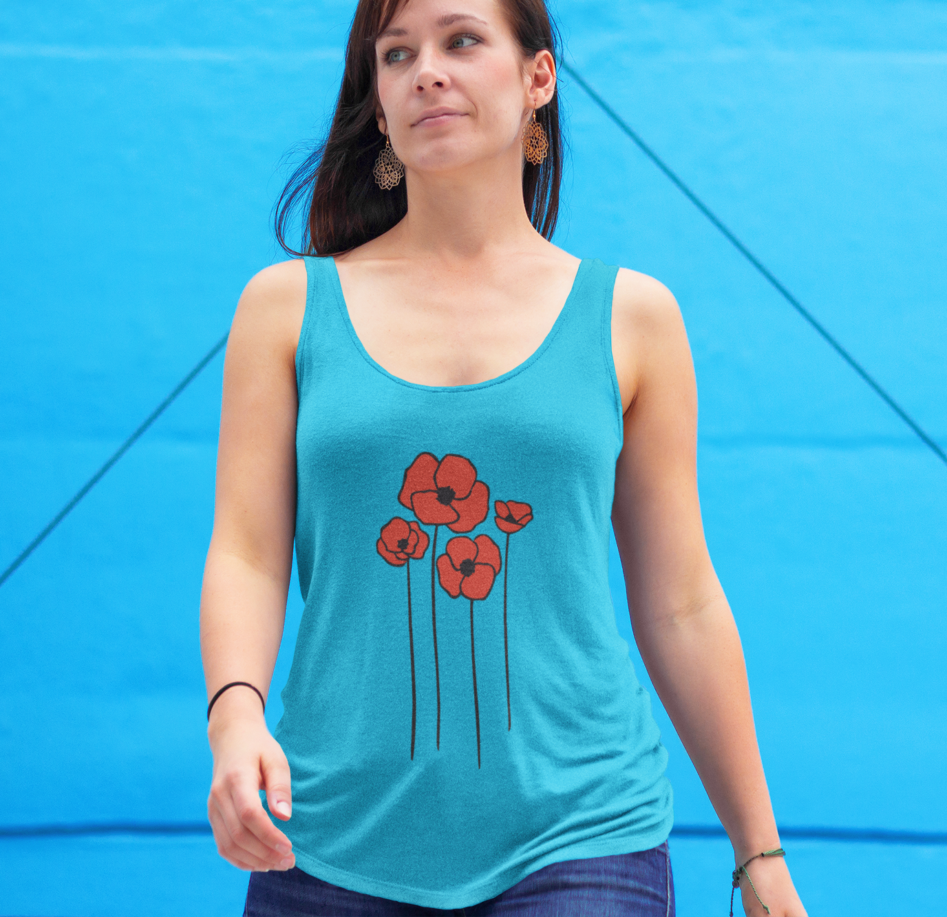 Poppies Women's Tank Top, Floral Sleeveless Shirt, Spring Flower Racerback Tee, Red Poppy Flowers Tank, Ladies Nature Print Shirts