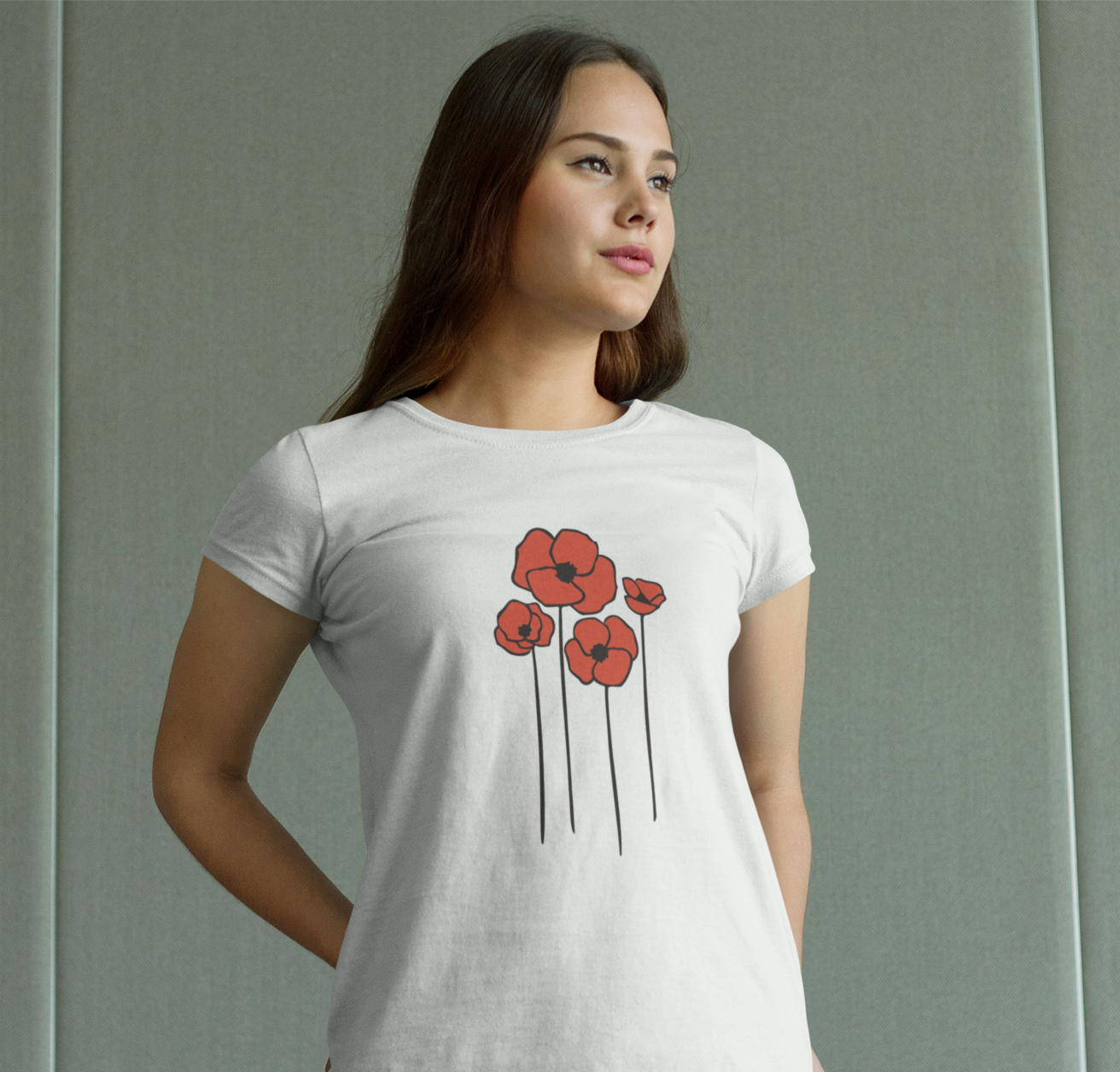 Poppies Floral Ladies Soft Cotton T-shirt Women's Tee with Cute Poppy Flower Design - Spring Garden Gifts for Her