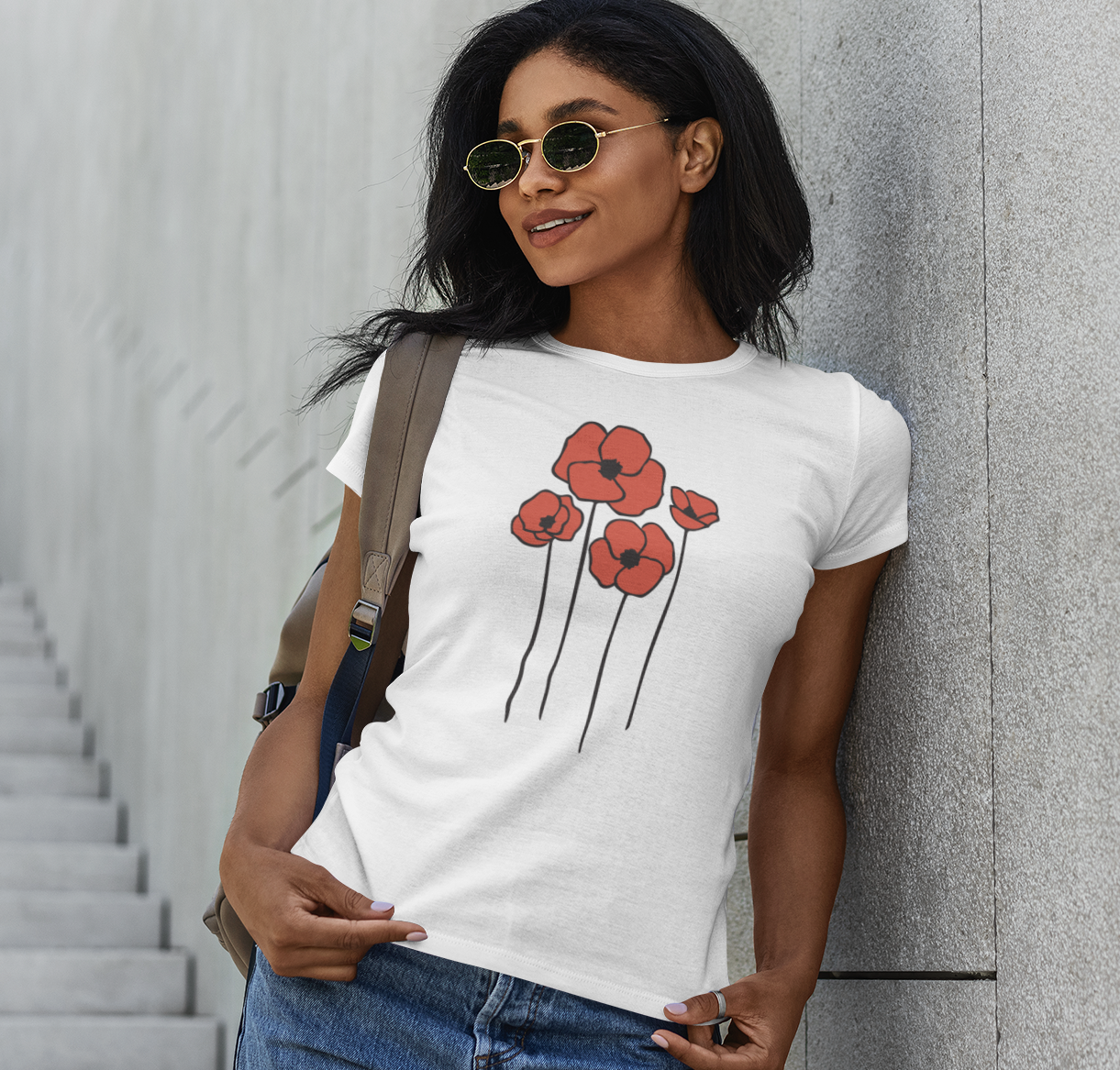 Poppies Floral Ladies Soft Cotton T-shirt Women's Tee with Cute Poppy Flower Design - Spring Garden Gifts for Her