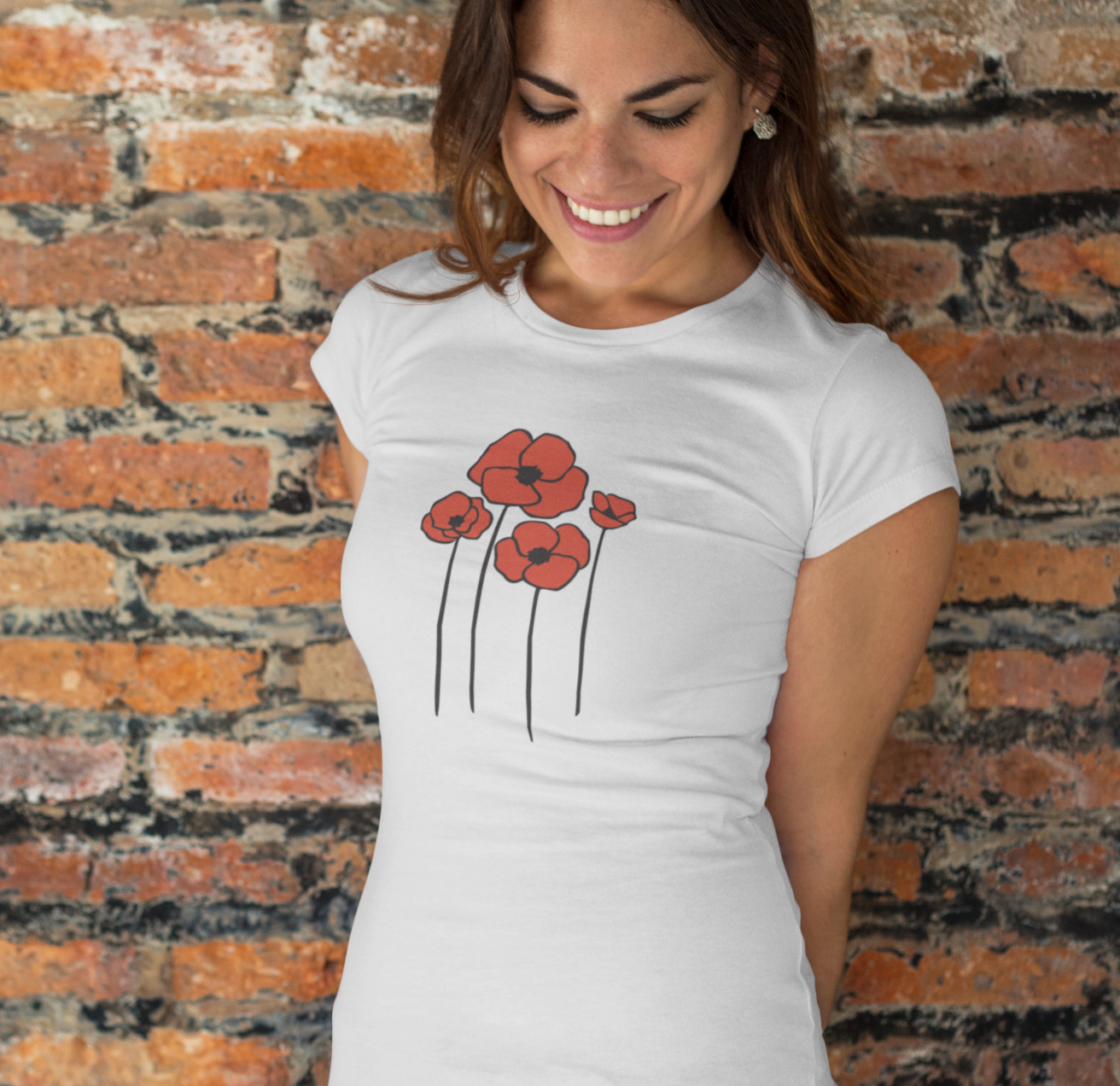 Poppies Floral Ladies Soft Cotton T-shirt Women's Tee with Cute Poppy Flower Design - Spring Garden Gifts for Her