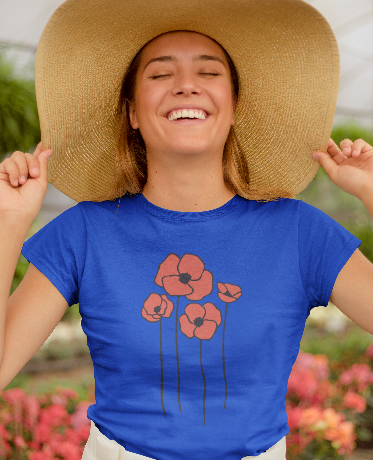 Poppies Floral Ladies Soft Cotton T-shirt Women's Tee with Cute Poppy Flower Design - Spring Garden Gifts for Her