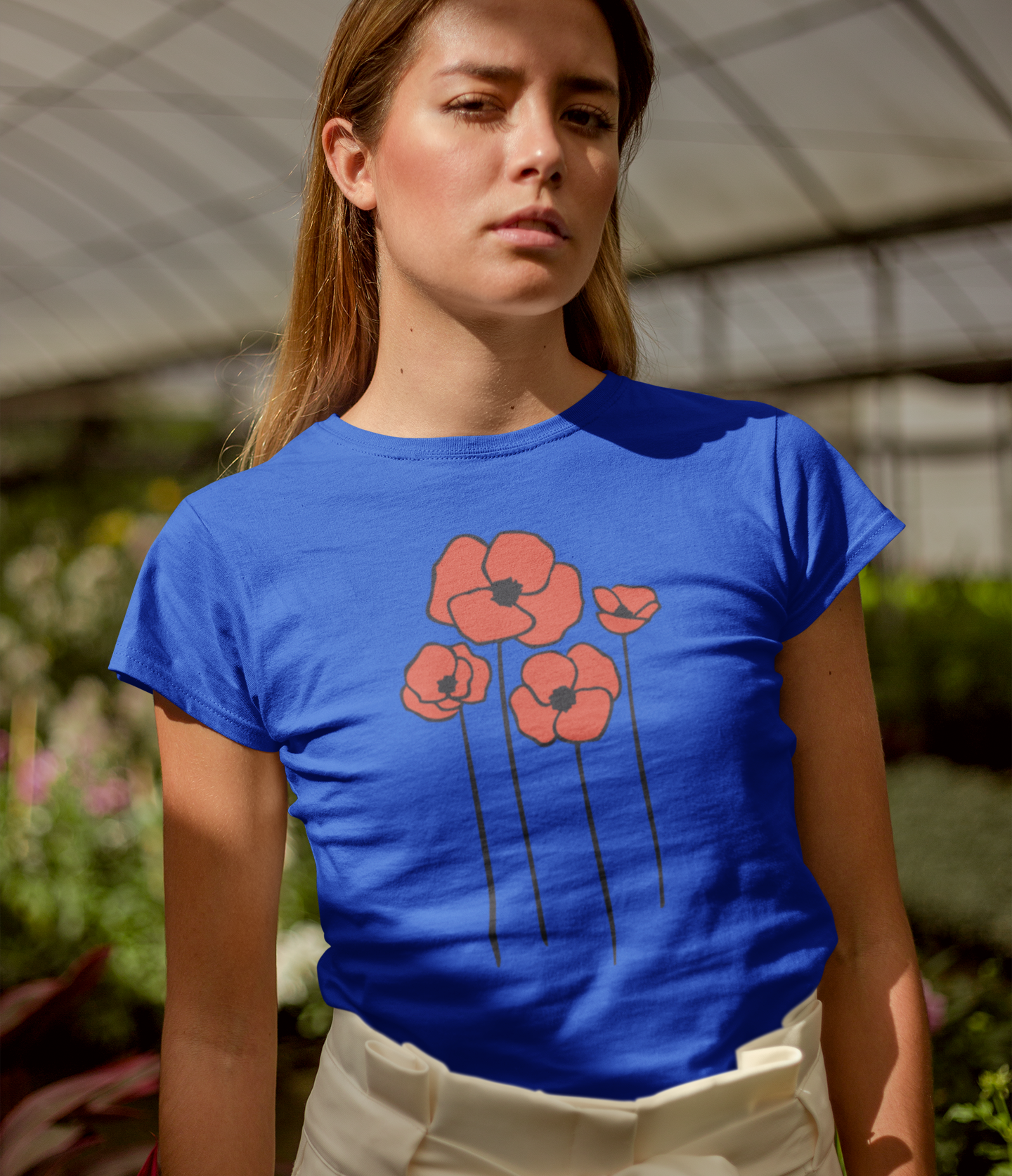 Poppies Floral Ladies Soft Cotton T-shirt Women's Tee with Cute Poppy Flower Design - Spring Garden Gifts for Her