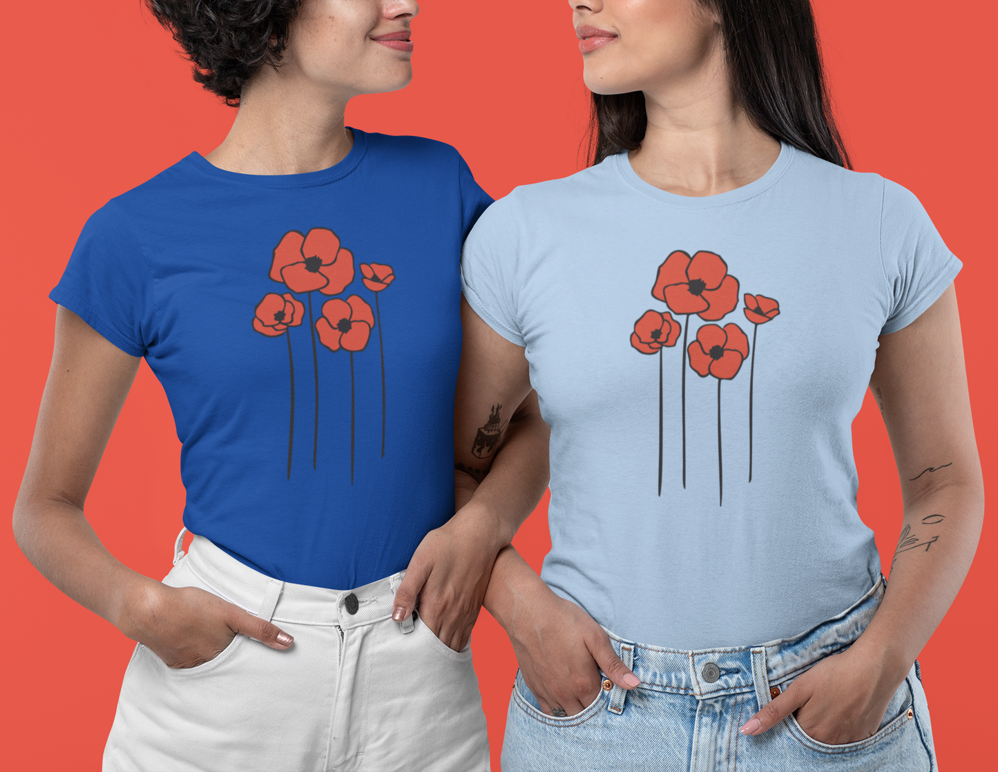 Poppies Floral Ladies Soft Cotton T-shirt Women's Tee with Cute Poppy Flower Design - Spring Garden Gifts for Her