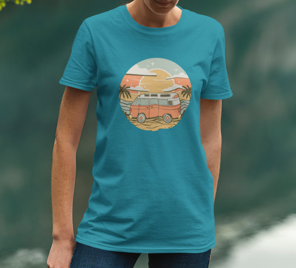 Vintage Van Dreams T-shirt - Vanlife Nomad Campervan Vanlife Beach Coastal Sunset Tee Unisex Mens Womens Cotton Shirt