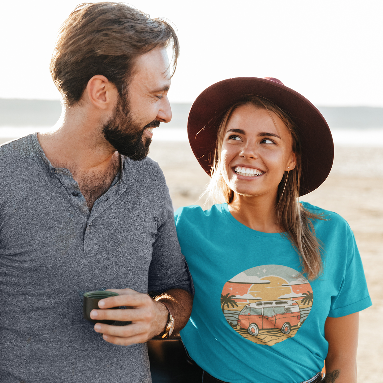 Vintage Van Dreams T-shirt - Vanlife Nomad Campervan Vanlife Beach Coastal Sunset Tee Unisex Mens Womens Cotton Shirt