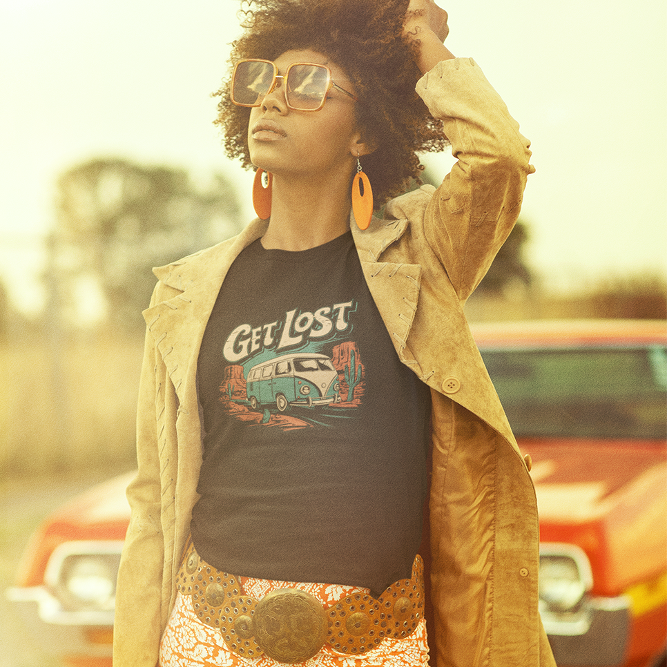 Get Lost Vintage Van Women's Fitted T-shirt - Vanlife Utah Arizona Desert Roadtrip Ladies Tee Travel Nomad T-shirts