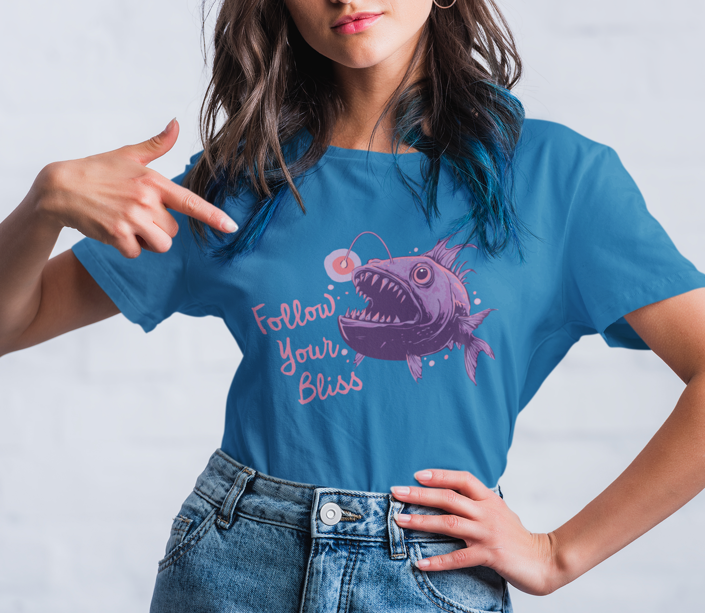 Follow Your Bliss Deep Sea Anglerfish T-shirt, Angler Fish Lure Glow Graphic Tee Ocean Aquatic Creatures