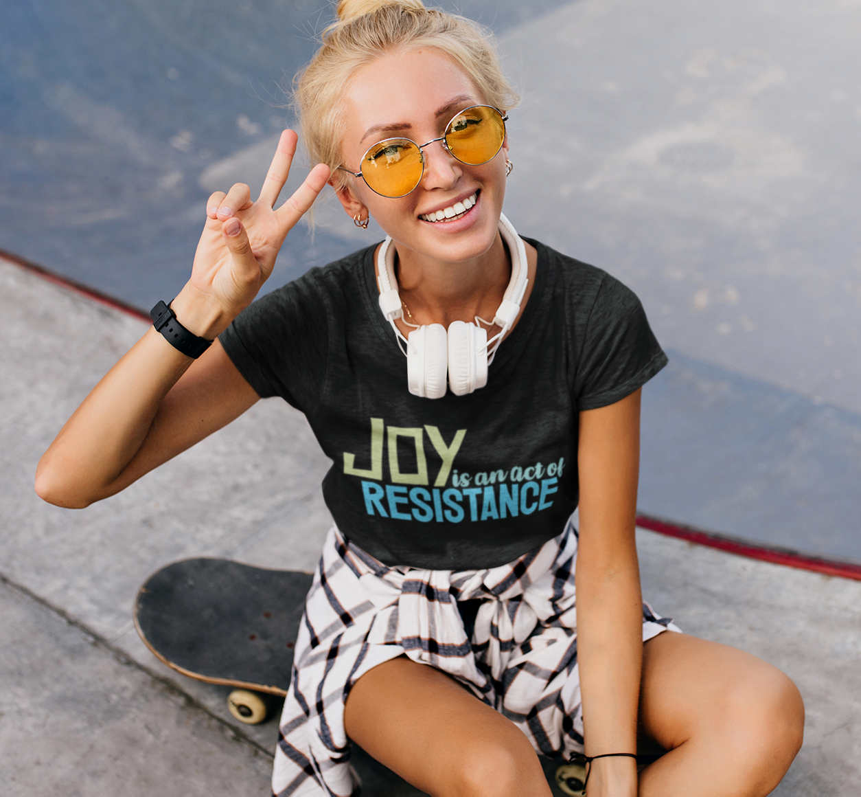 Joy is an Act of Resistance Women's Fitted T-Shirt, Ladies Cotton Short Sleeve Tee for Activists, Protest Apparel, Everyday Wear