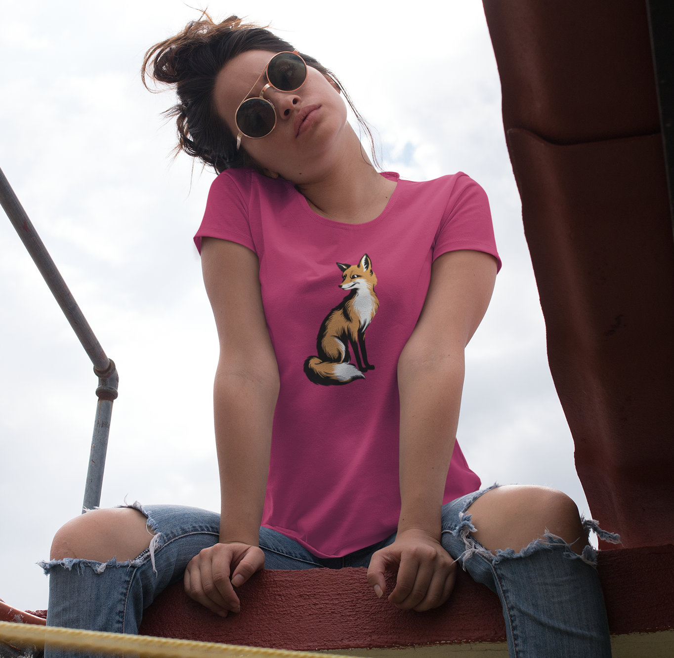 Fox Women's Fitted T-shirt Ladies Graphic Tee with Fox Art Print Forest Animal Shirts