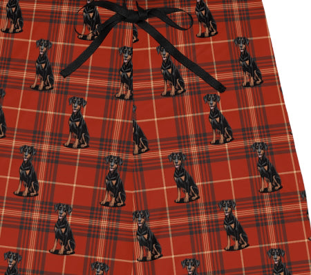 Red Plaid Doberman Pinscher Dogs Women's Pajama Pants, Dog Dobermans PJ Bottoms, Winter Loungewear, Christmas Holiday Sleepwear