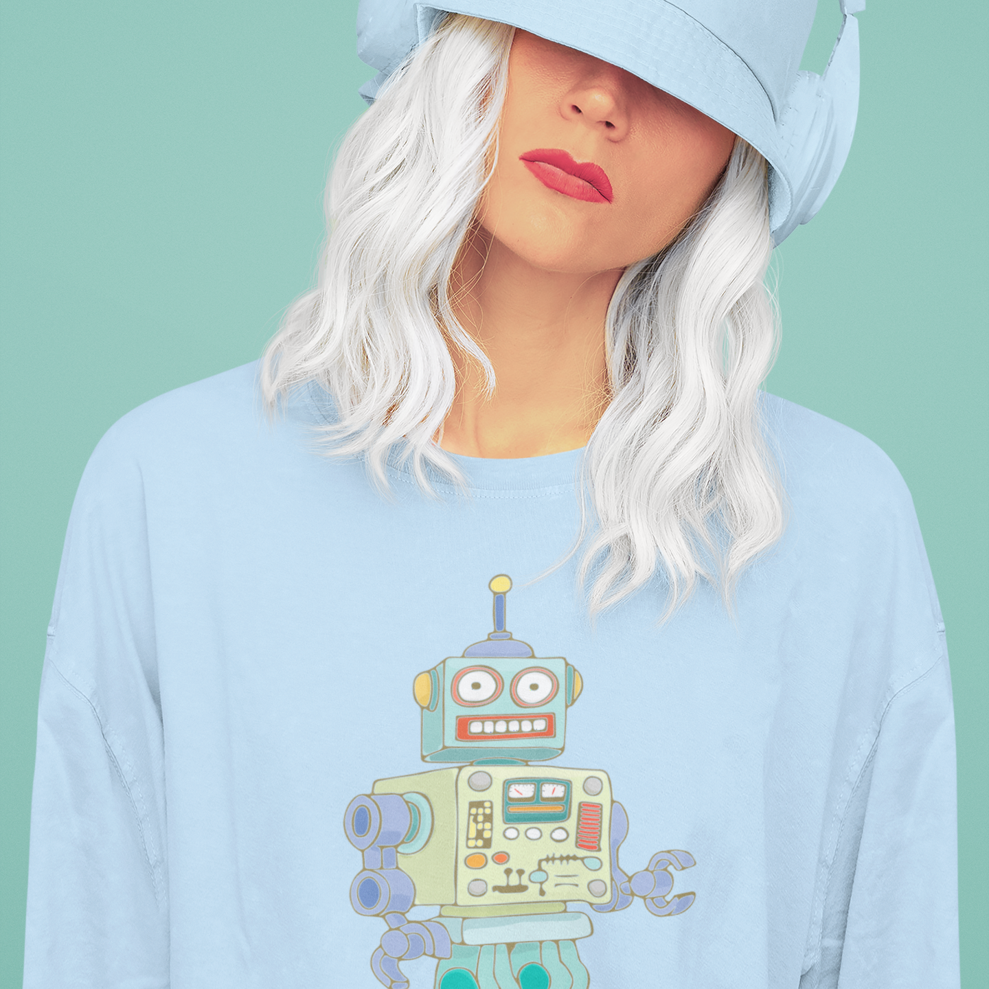 Retro Robot T-shirt Unisex Mens Womens Tee with Fun Colorful Robots Design, Cotton Short Sleeve Top