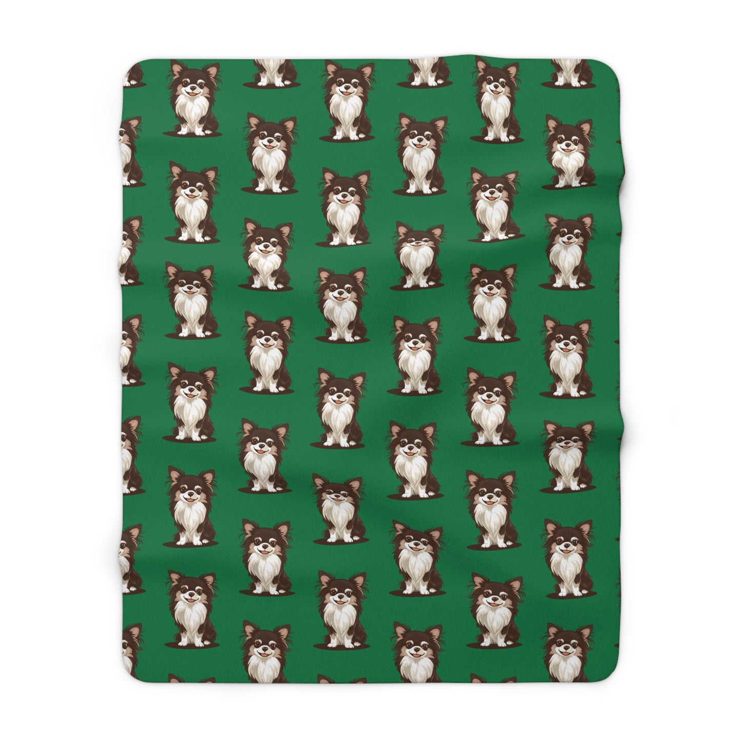 Long Haired Chihuahua Dog Green Sherpa Fleece Blanket Cute Doggy Puppy Print, Green Chihuahuas Pattern Throw Blankets Bedding