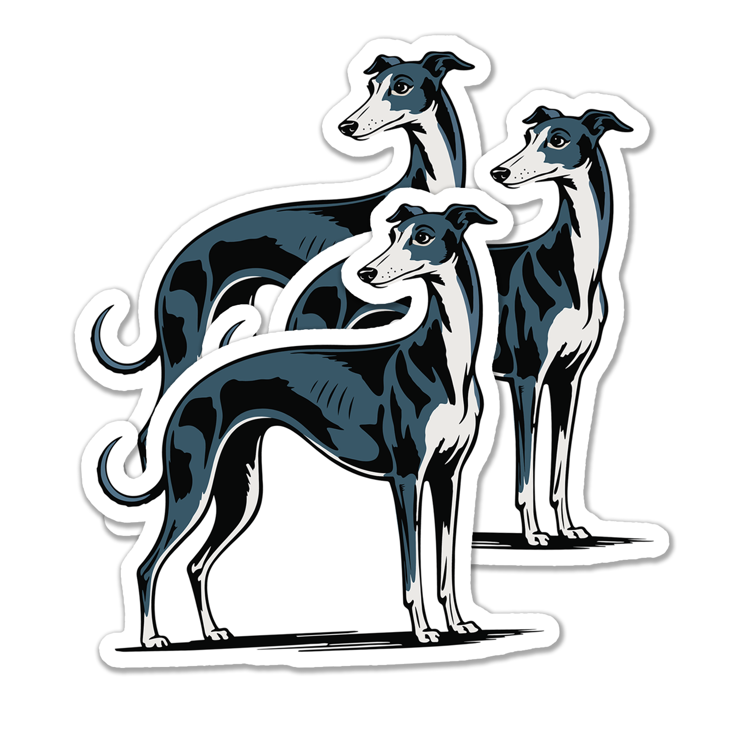 3" Greyhound Dog Sticker - Black & Blue Sighthound Dogs Vinyl Decal Stickers Waterproof Greyhounds Pet Decals