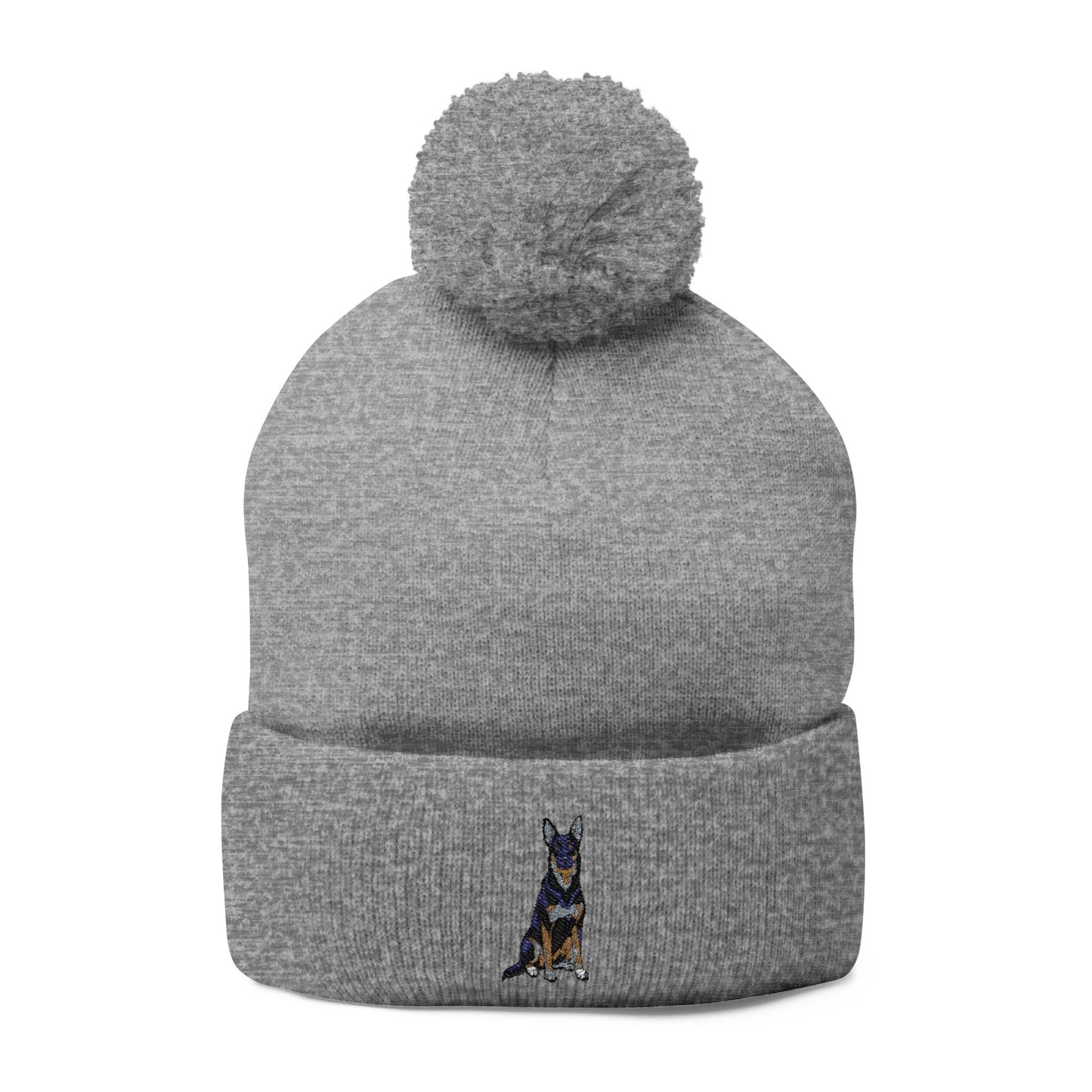 Buddy Embroidered Pom-Pom Knit Beanie Cap, German Shepherd Dog Design, Winter Hat, Accessories Gift, Dog Lover Beanies