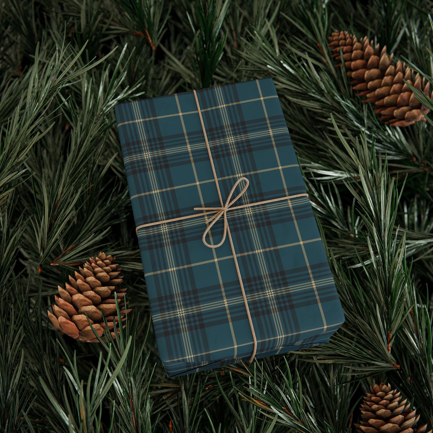 Teal Plaid Wrapping Paper, Blue Tartan Gift Wrap Roll, Chistmas Holidays Xmas Birthday, 30"×180" Matte Finish