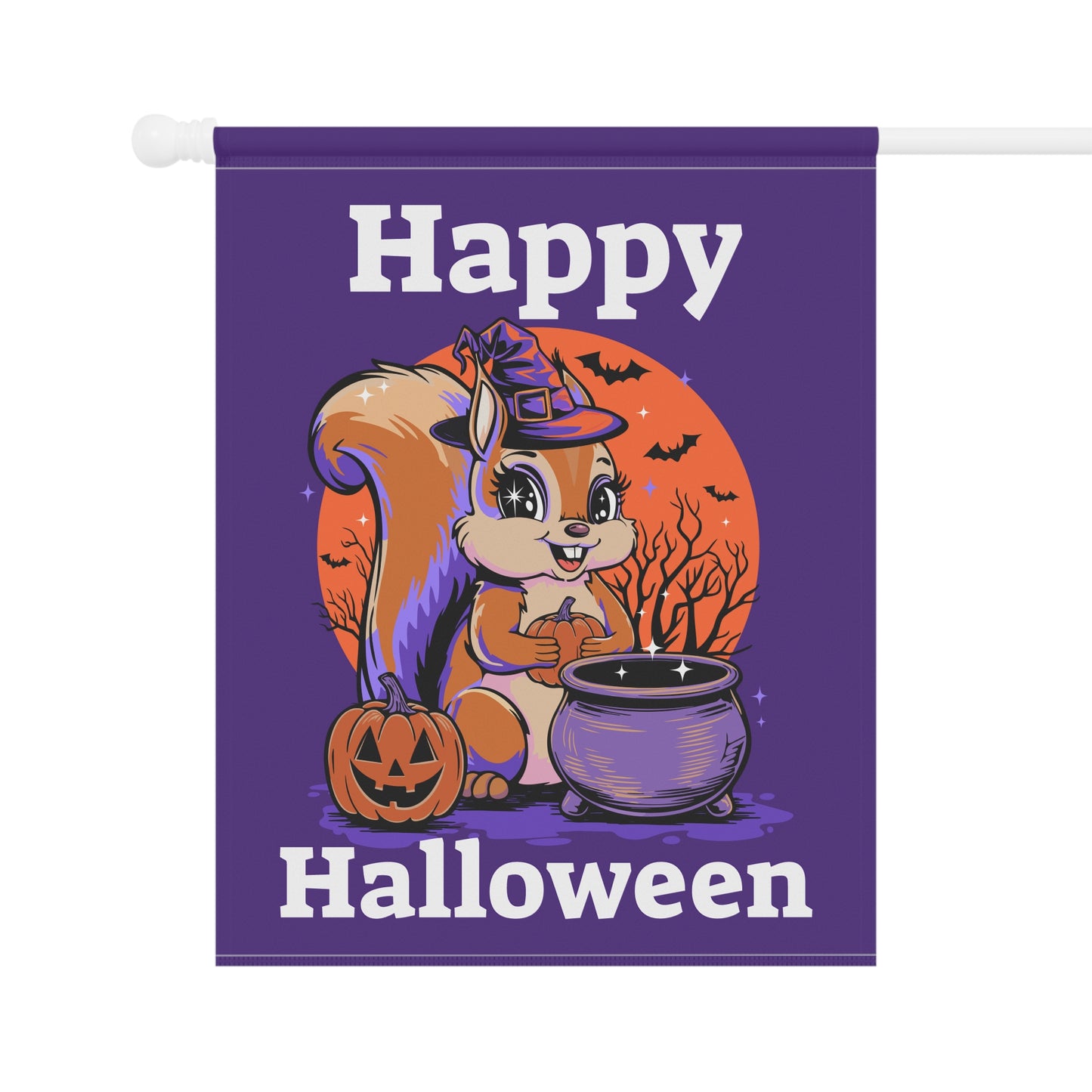 Happy Halloween Witchy Squirrel Yard Banner Flag, Halloween Witch Squirrels Pumpkin Cauldron & Bats, Spooky Magical Home Decorations