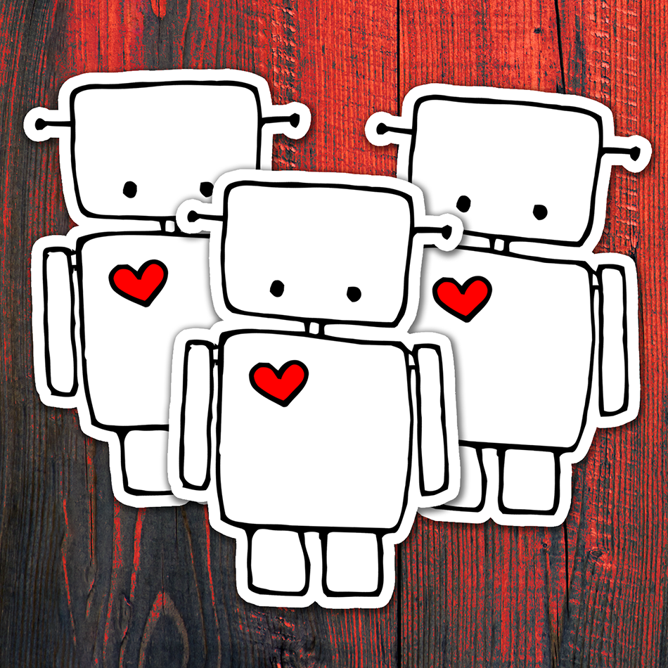 Small 2" Cute Robot Heart Sticker Bundle - Waterproof, Fade-Resistant Decal Stickers Robots